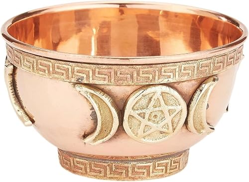 Triple Moon Pentacle Copper Offering Bowl, 3 inch