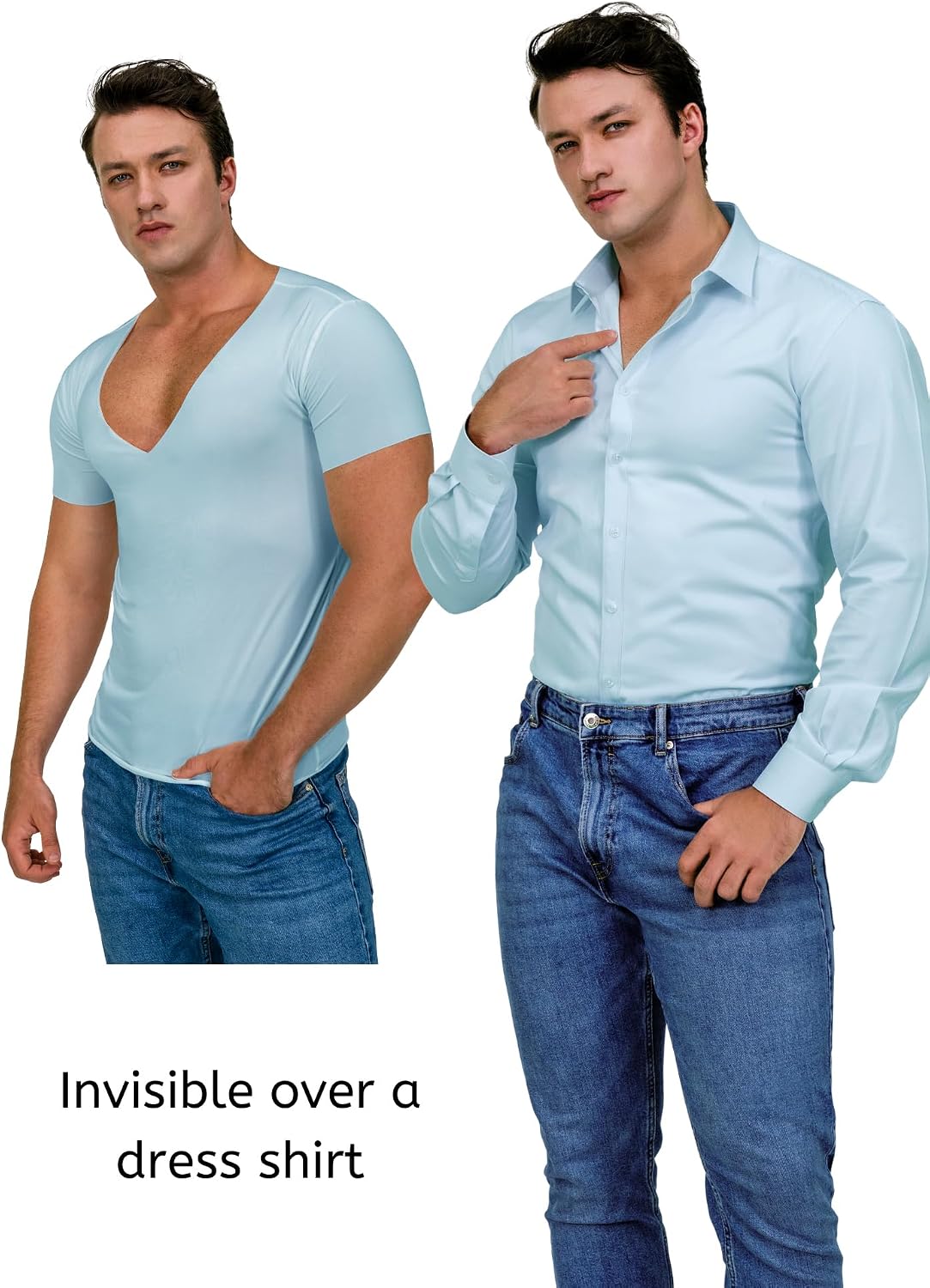 Deep V Neck Undershirts for Men-Sweatproof White V-Neck Short Sleeve Mens Tshirt-Men's Size to XL XXL Tall Big 3xlt