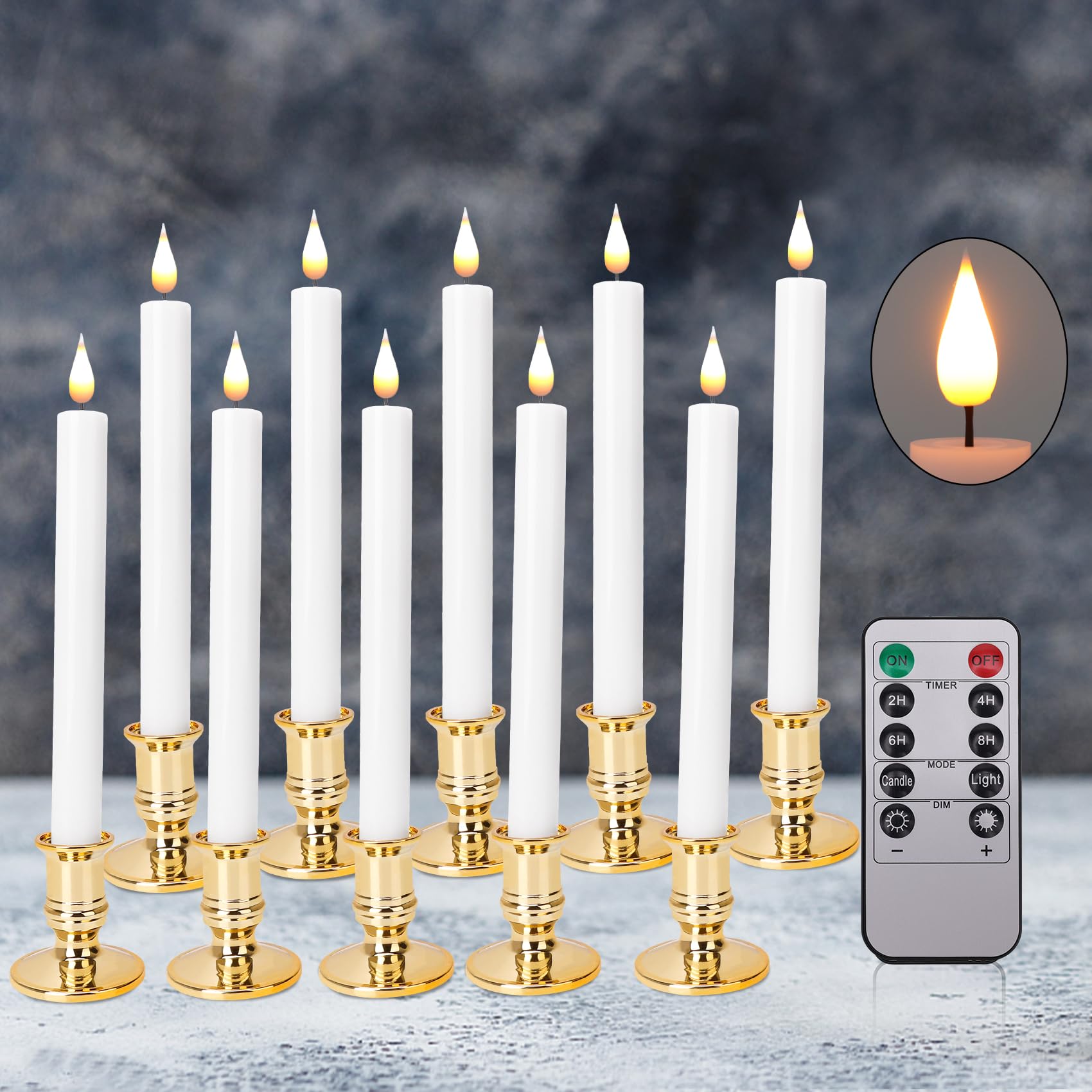 beek Candele a LED per finestra senza fiamma con telecomando, set da 10 candele a stelo a batteria, con portacandele dorate rimovibili, ideali come decorazione natalizia, luce di nozze