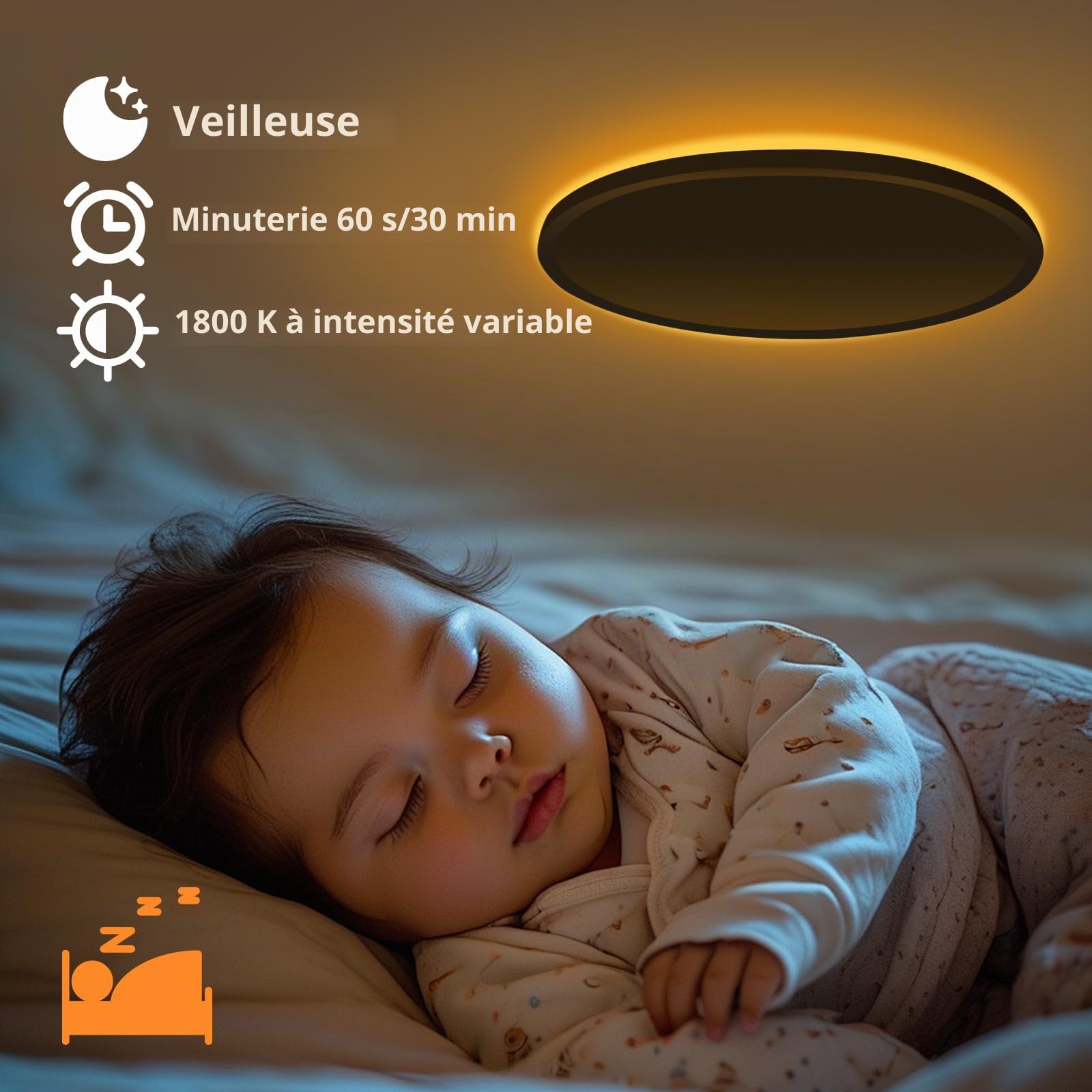 Plafonnier LED, 24W Carré Lampe de Salle de Bain avec télécommande, intensité 3000K-6500K, veilleuse 1800K Ambre