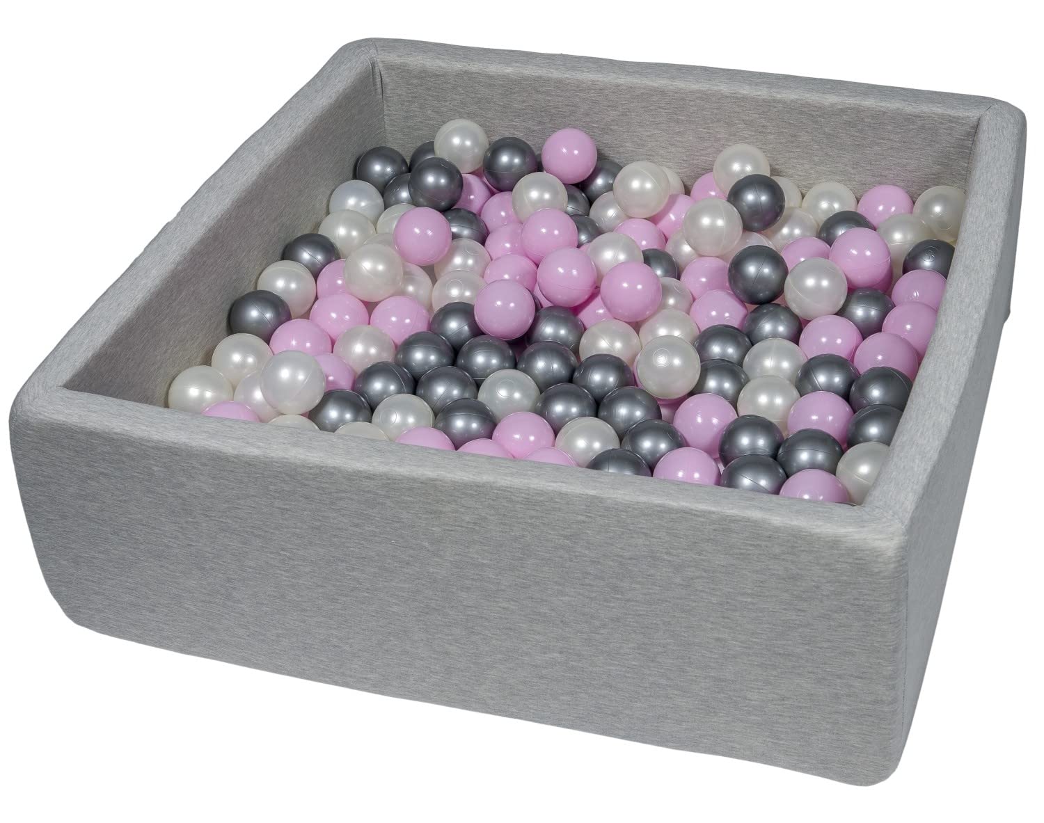 Velinda Bällebad Ballpool Kugelbad Bällchenbad Kinder-Pool mit 200 Bällen/90x90cm (Farbe der Bälle: perlweiß, rosa, silberfarben)
