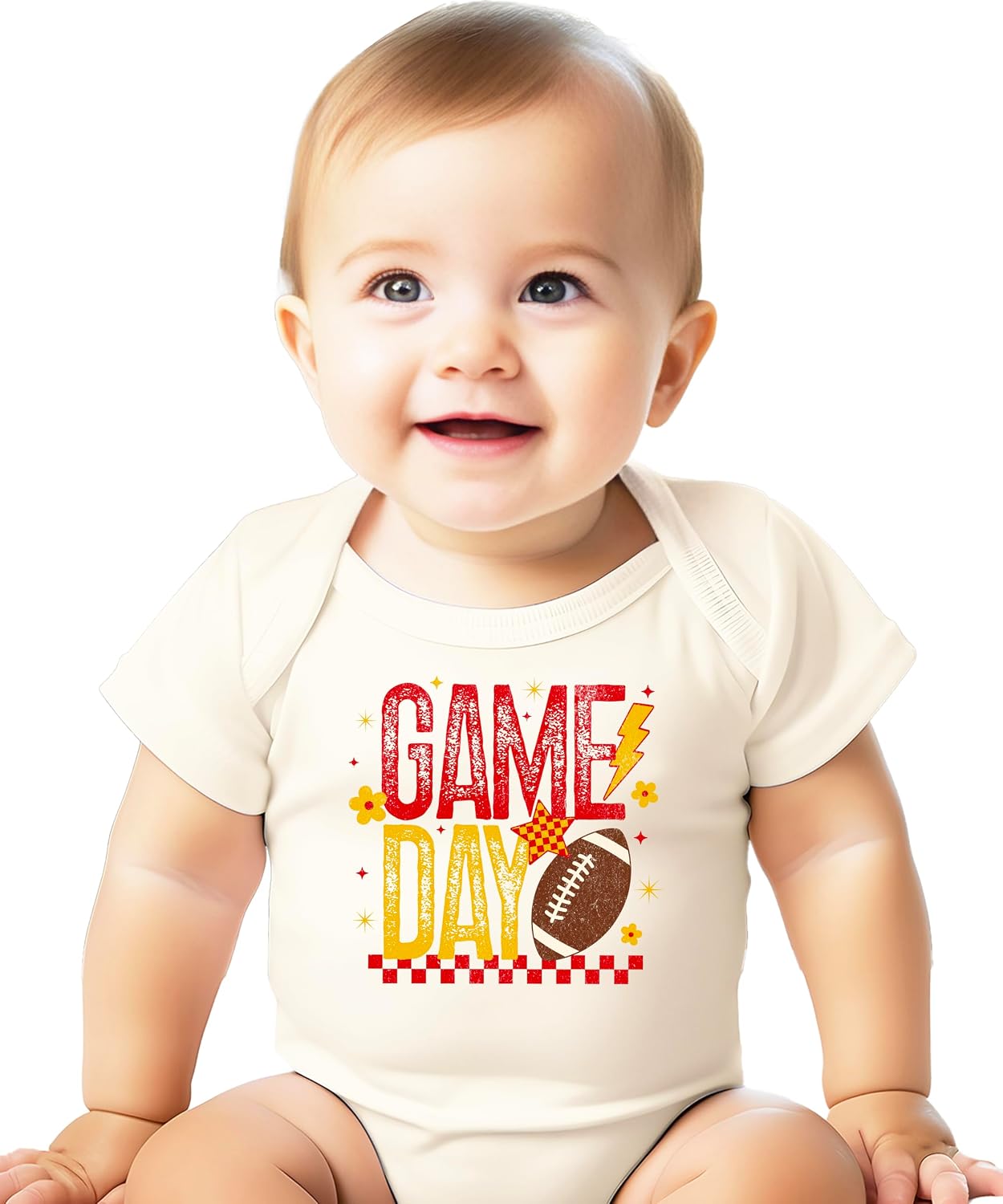 Olive Loves Apple Trendy Game Day Shirt and Bodysuit Red and Yellow Football T-Shirt for Women, Kids, and Baby