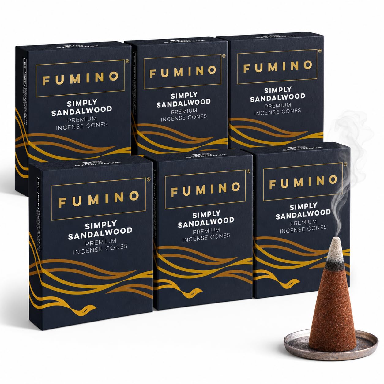 Fumino Black Fumino® Simply Sandalwood Fresh Incense Cones Multipack 6 Boxes 90 Pieces Masala Agarbatti Joss Scent Fragrance For Relaxation And Meditation, Home And House Décor