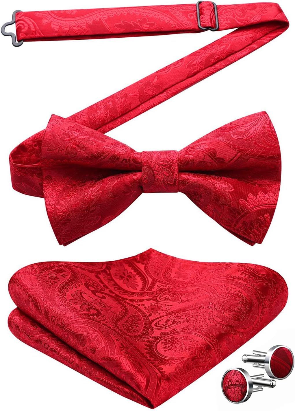 Bow Tie for Men Weddding Mens Pre-tied Bow Tie and Pocket Square Cufflinks Set Adjustable Bowtie for Dress Shirt Tuxedo Formal Business Party