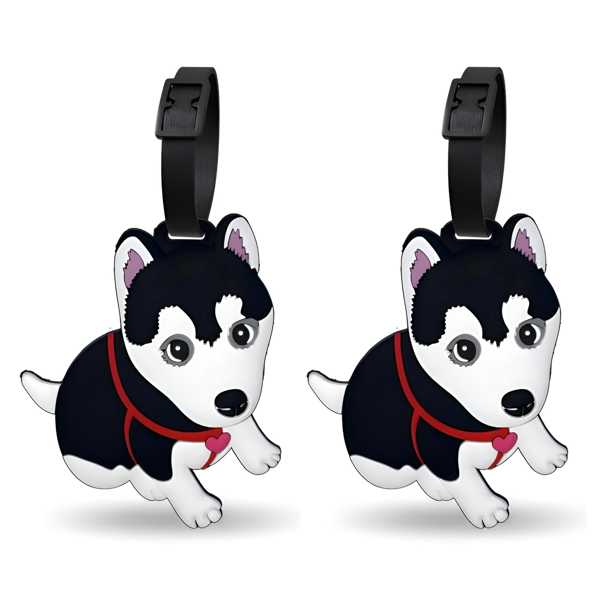 Husky Silicone Luggage Tags 2 Pack – Cute Dog Travel ID Tags with Name Card, Durable Bag Identifiers for Suitcases, Backpacks, Kids School Bags &