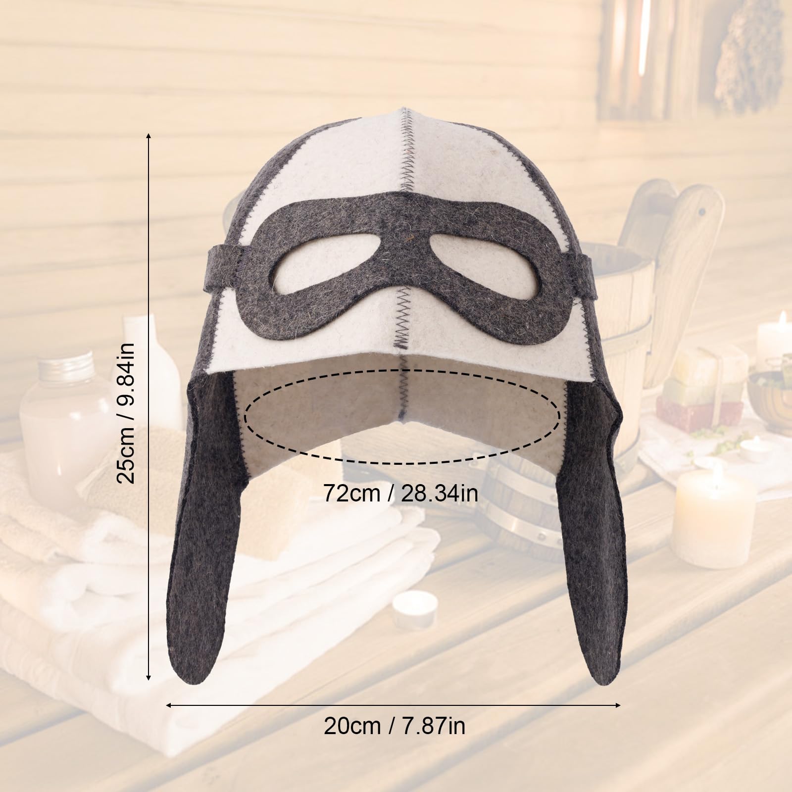 Aviator Style Wool Sauna Hat for Men Women Unisex Felt Russian Banya Sauna Cap One Size Fits All Sauna Accessories Gifts for Steam Bath Hair Protect (White and Gray) - Image 2