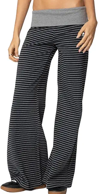 Low Rise Gray Yoga Pants for Women - Fold Over Wide Leg Sweatpants
