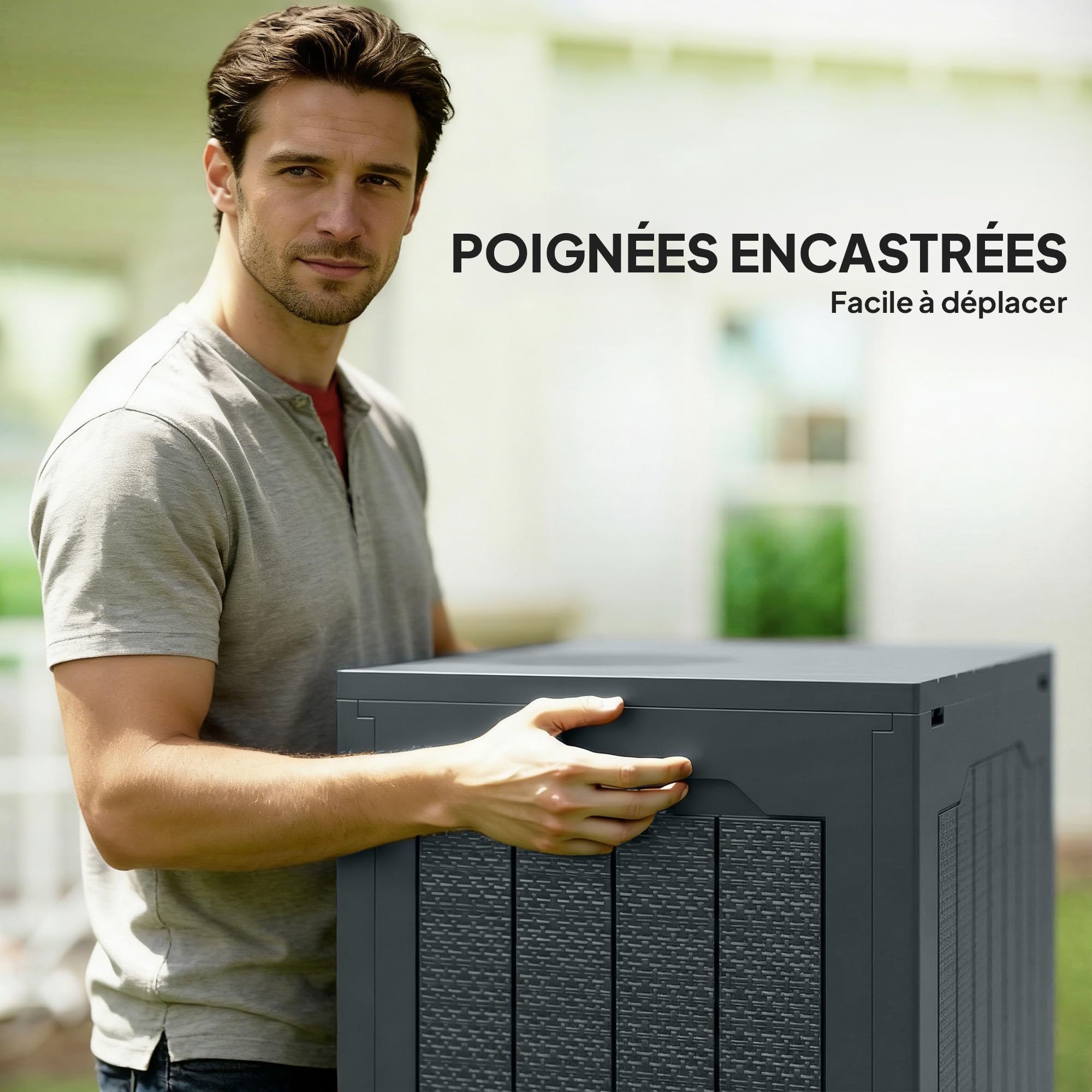 Outsunny Caja exterior 30 Galones con asas, gris oscuro