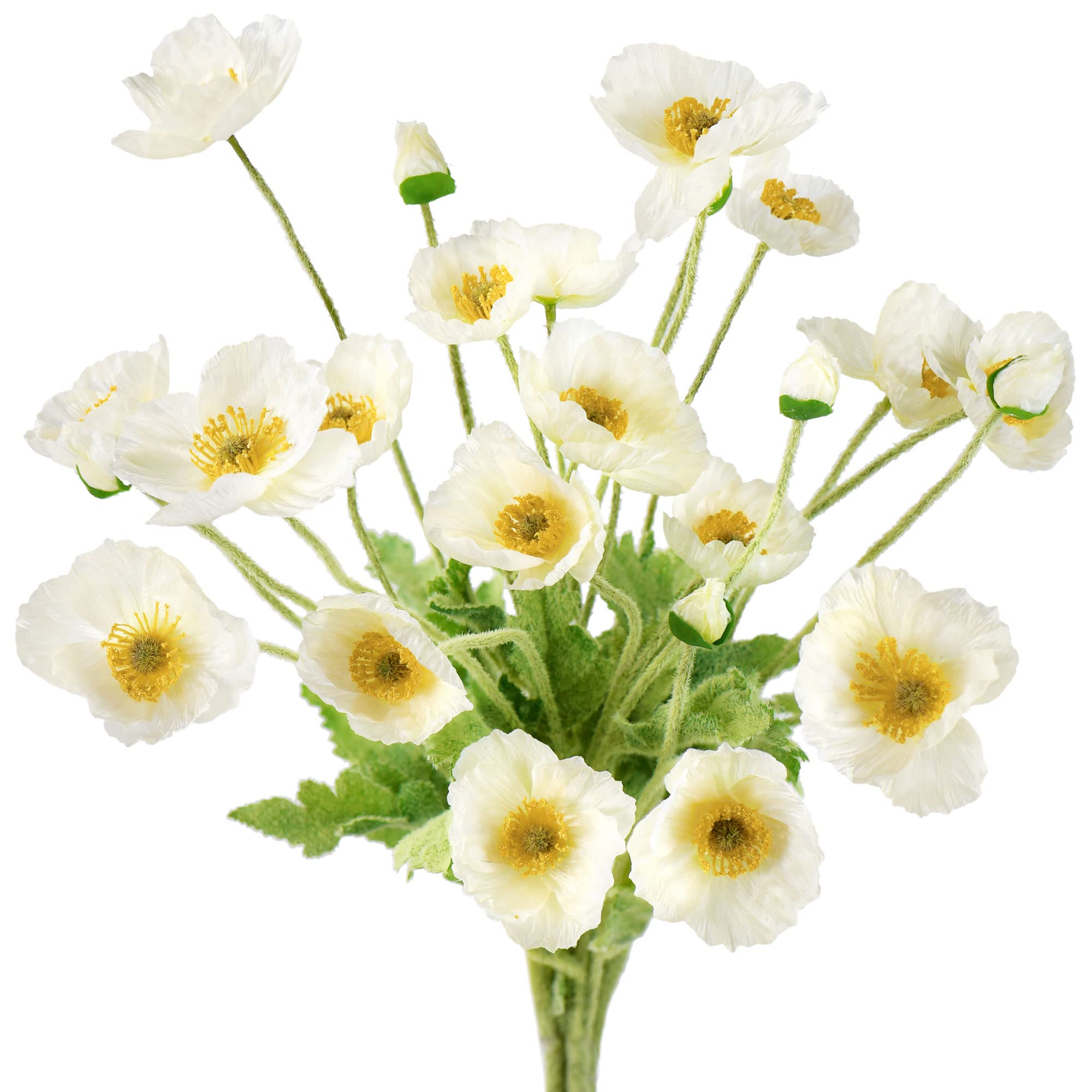 Fiveseasonstuff Cream White (Silk) 6 Stems Cream White Silk Poppies Artificial Flower Bouquet For Remembrance Home Wedding 60Cm 6 Stems