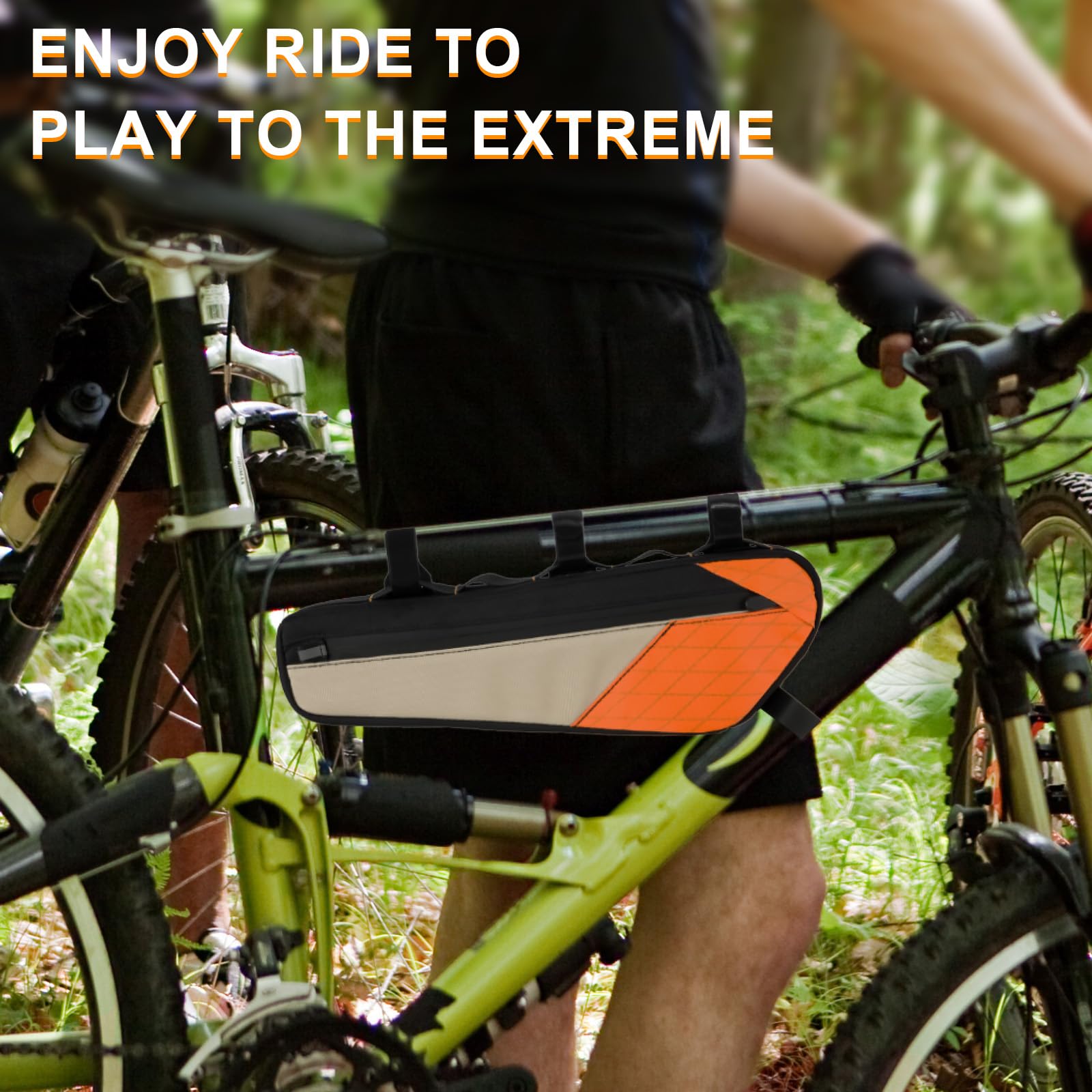 Borsa Bici Telaio Borse Tubo Centrale per Bicicletta MTB Impermeabile con Strisce Riflettenti Grande Capacità ca. 2.5L per Porta Attrezzi Bici da Corsa Accessori Lucchetto 380*115*55mm(verde)