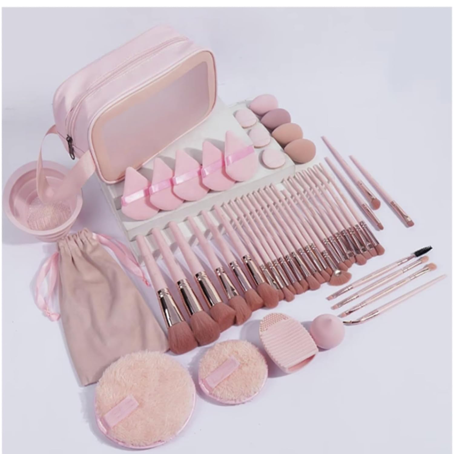 49Pcs Makeup Brush Set,Multi-functional Makeup Tool Set,Makeup Tool with Concealers Brush Powder Blush Eyeshadow Makeup Brush Kit (pink)
