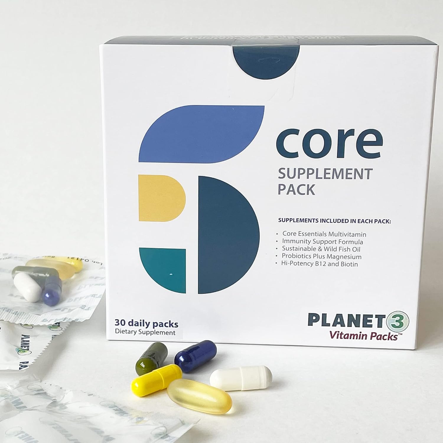 Planet 3 Core Supplement Vitamin Packs - Energy, Inflammation, Vision Support with Vitamin D, Lutein, Biotin & Other Essential Vitamins for both Women and Men