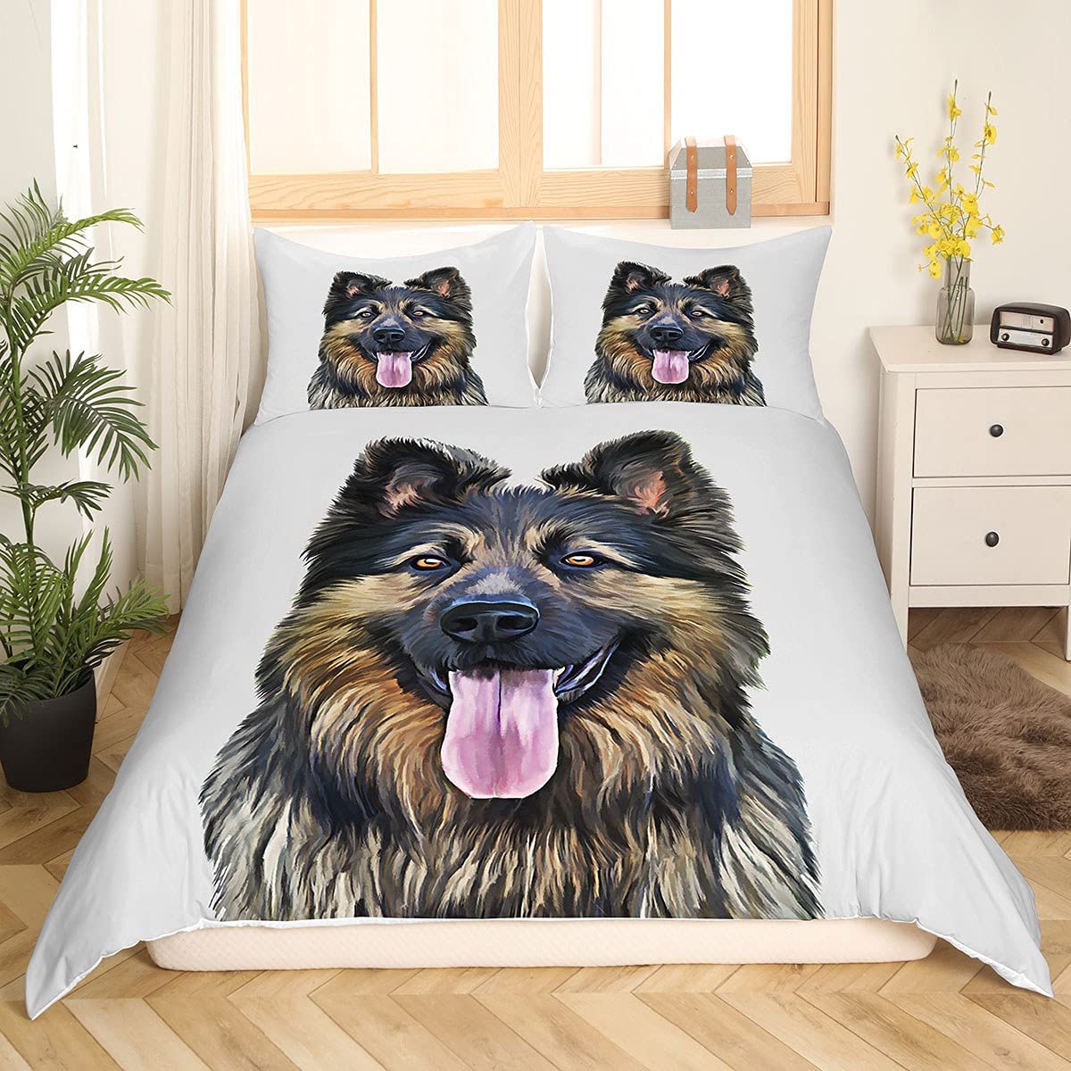 Loussiesd - Set di biancheria da letto con copripiumino e federe, motivo: pastore tedesco, per ragazzi, ragazze, bambini, adolescenti, 3D, animale a tema, con 2 federe, morbido, in microfibra, con