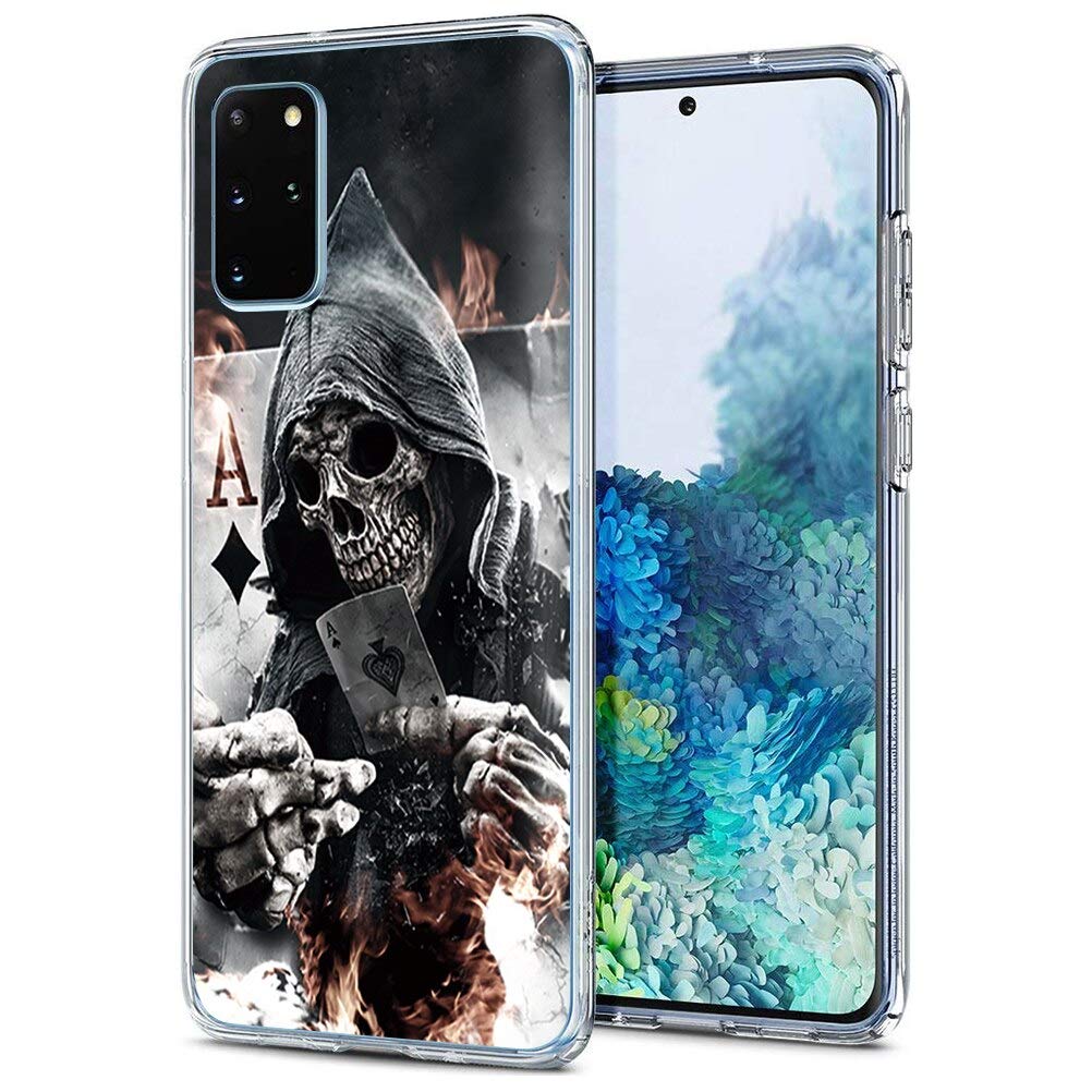 KAPUCTWCase for Samsung Galaxy S20 Plus, Clear Slim Silicone Phone Case Cover with Pattern Design for Girls, Thin Shockproof Gel TPU Back Bumper for Samsung Galaxy S20 Plus [6.7"], Skull
