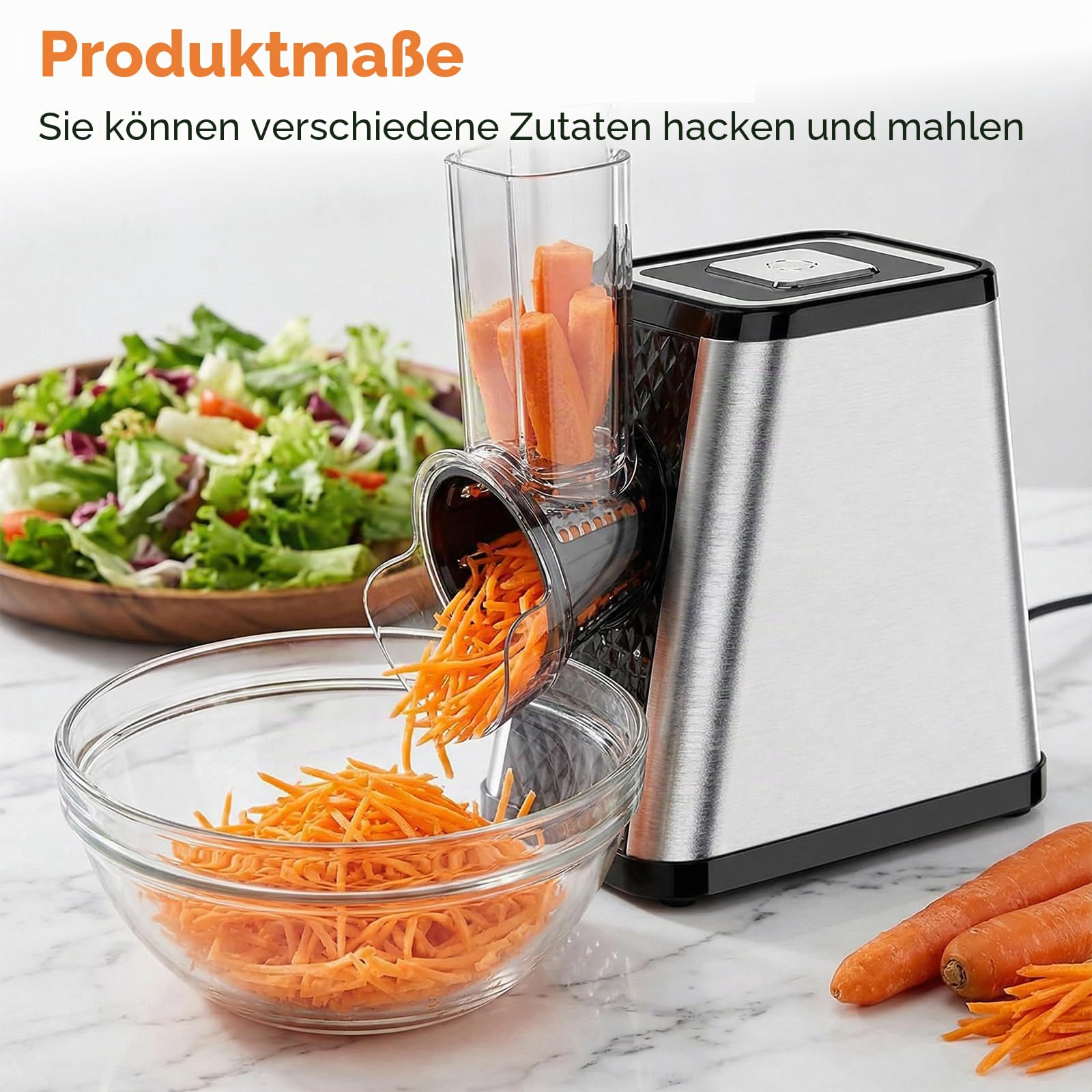 Gemüseschneider Elektrisch 5-in-1, 500W Elektrischer Gemüsehobel mit 5 Edelstahl-Klingen für Käse, Gemüse, Obst – Elektrische Küchenreibe & Gemüsereibe