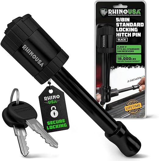 Rhino USA Trailer Hitch Pin - Patented 5/8" Locking Receiver Hitch Pins - Weatherproof Anti-Theft Lockable Pin with Debris Protection - Used to Tow Truck, Boat, Bike (Black, 3 in - 1 Pack)
