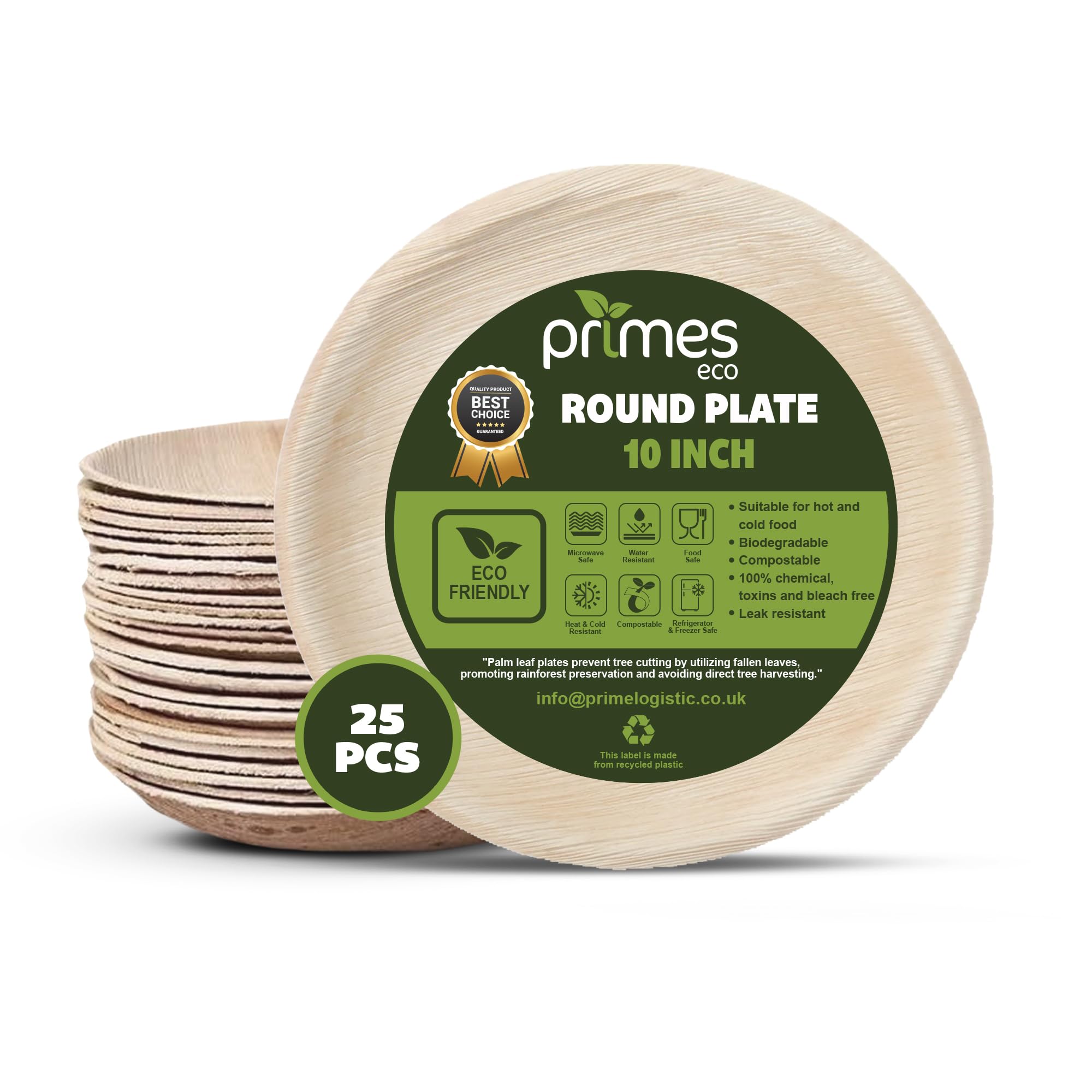 PRIMES ECO 10 INCH Round Palm Leaf Plates 25 PCS Large Disposable Plates Set Eco-Friendly, Biodegradable & Compostable Party Plates, Microwave & Freezer Safe Dinner Plates for Weddings, BBQ, Picnic