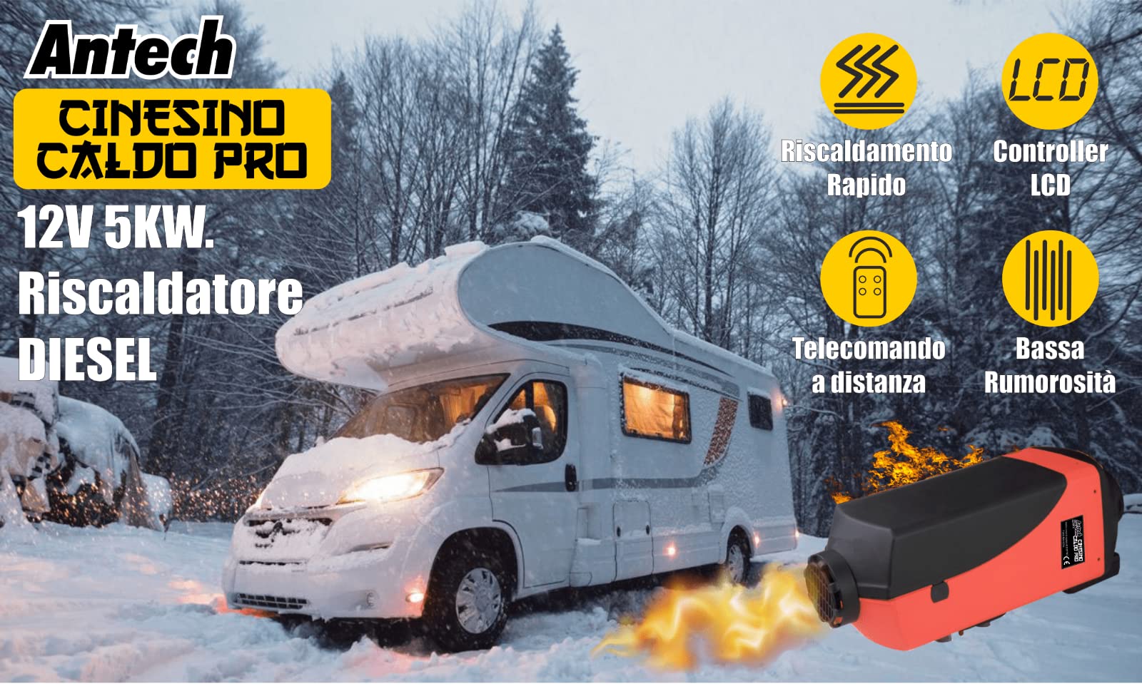 Antech Riscaldatore ad Aria Diesel 12V 5KW con Interruttore LCD Telecomando, Riscaldamento da Parcheggio per Automobili Camion Caravan SUV Pick-up Barche Yacht RV Camper