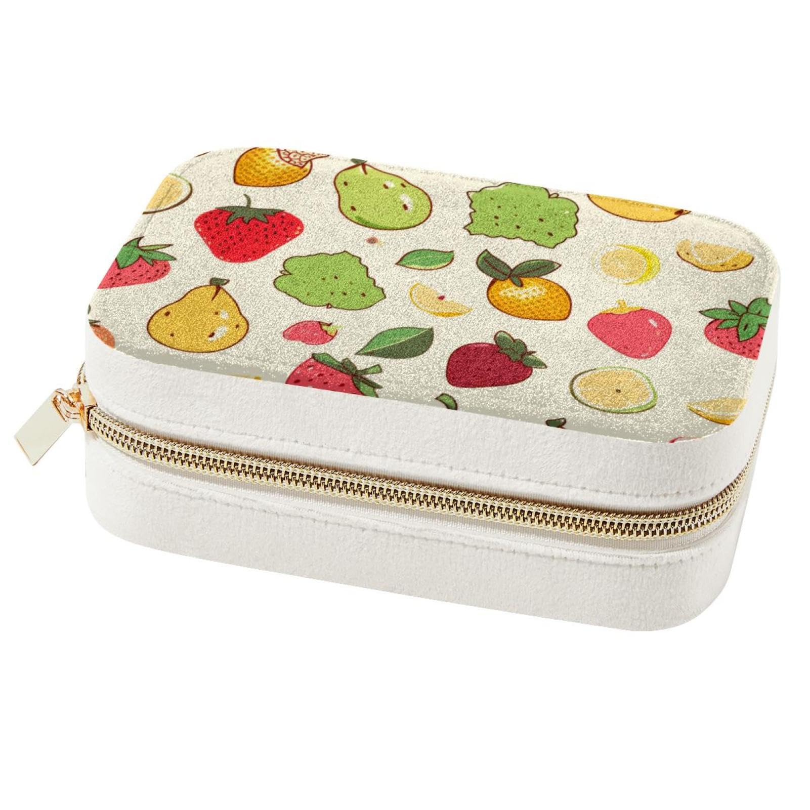 Boîte à bijoux avec motif fruits jaunes : grand organiseur portable pour femmes
