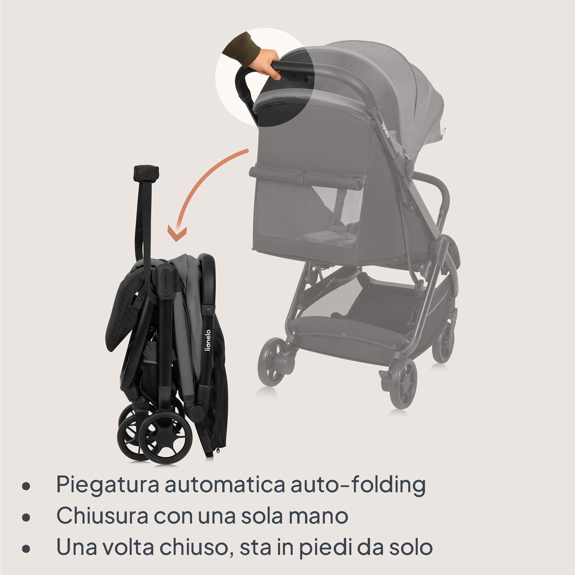 LIONELO Julie Air Passeggino da Viaggio per Aereo Pieghevole fino a 22 kg | Da 6 Mesi a 4 Anni, Leggero, Ruote Girevoli 360°, Sospensione, Chiusura a Una Mano, Schienale Regolabile, UPF50+