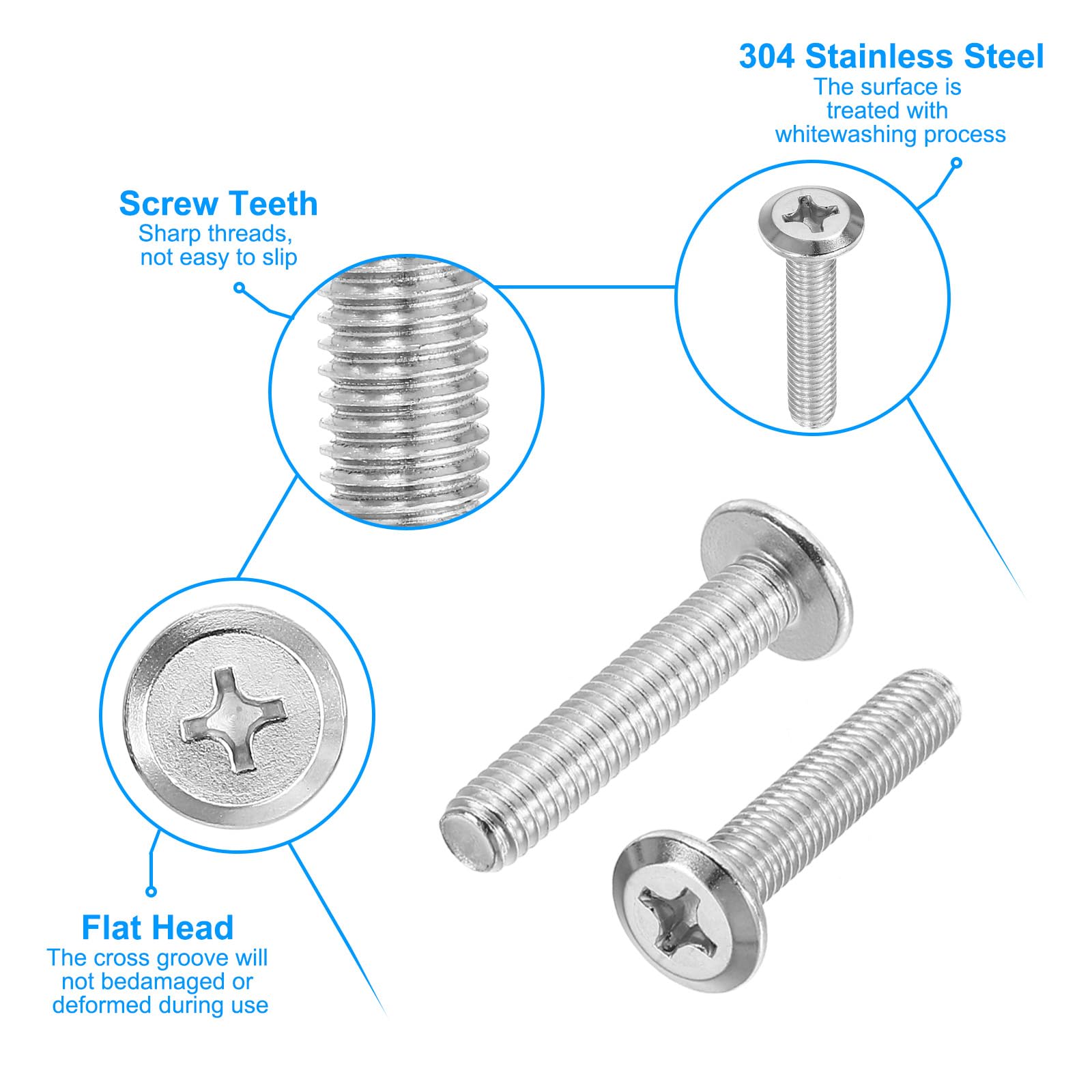 PATIKIL Flat Round Head Phillips Screws, 8 Pack M6-1 x 30mm Binding Screws 304 Stainless Steel 18-8 Full Thread - Image 3