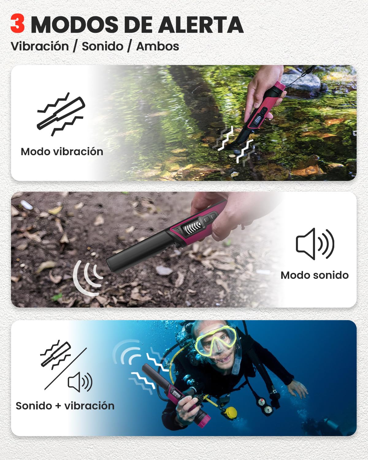 DR.ÖTEK Pinpointer Detector de Metales de Mano, IP68 Totalmente Impermeable Pinpointer de Mano con Pantalla LCD Novedosa Función de Cancelación de Interferencias, Alta Sensibilidad, 3 Modos de Alerta