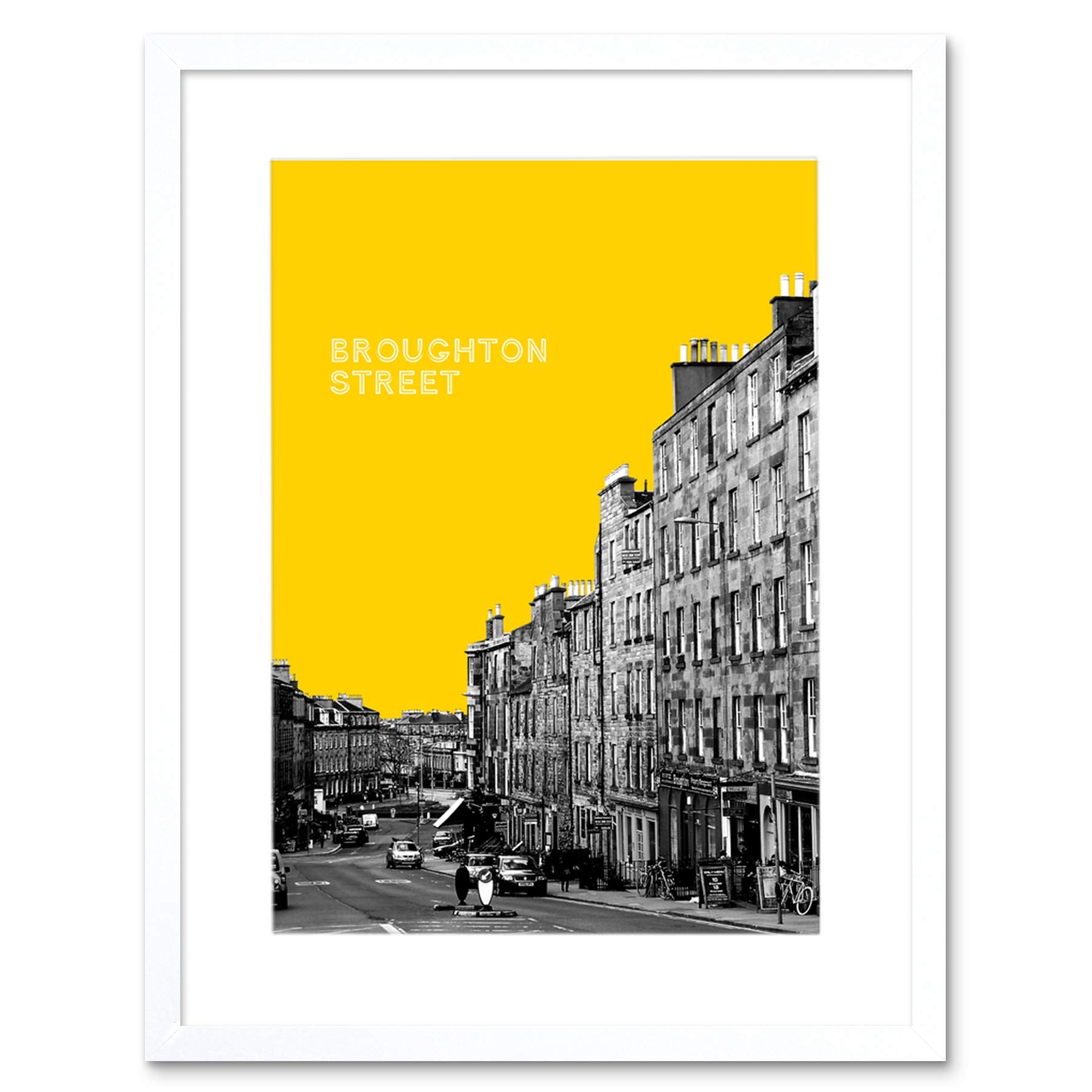 Wee Blue Coo Edinburgh Broughton Street Yellow Framed Wall Art Print 12X16