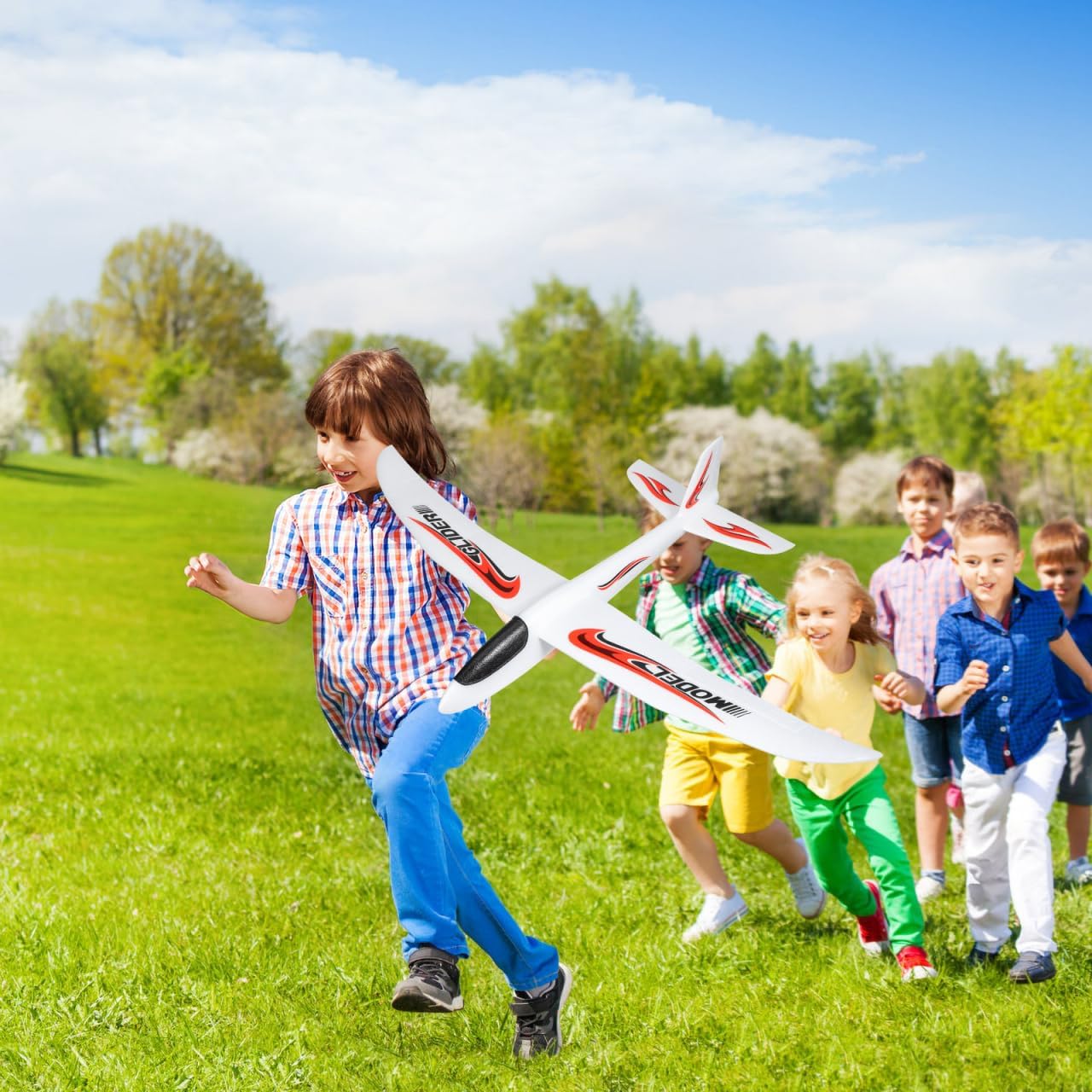 NUOBESTY 2 Pack Airplane, 39" Large Throwing Glider Plane Toy 2 Flight Modes Foam Glider Airplane for Kids Flying Plane Toys for Boys, Girls to Outdoor Play, Birthday Party Favor