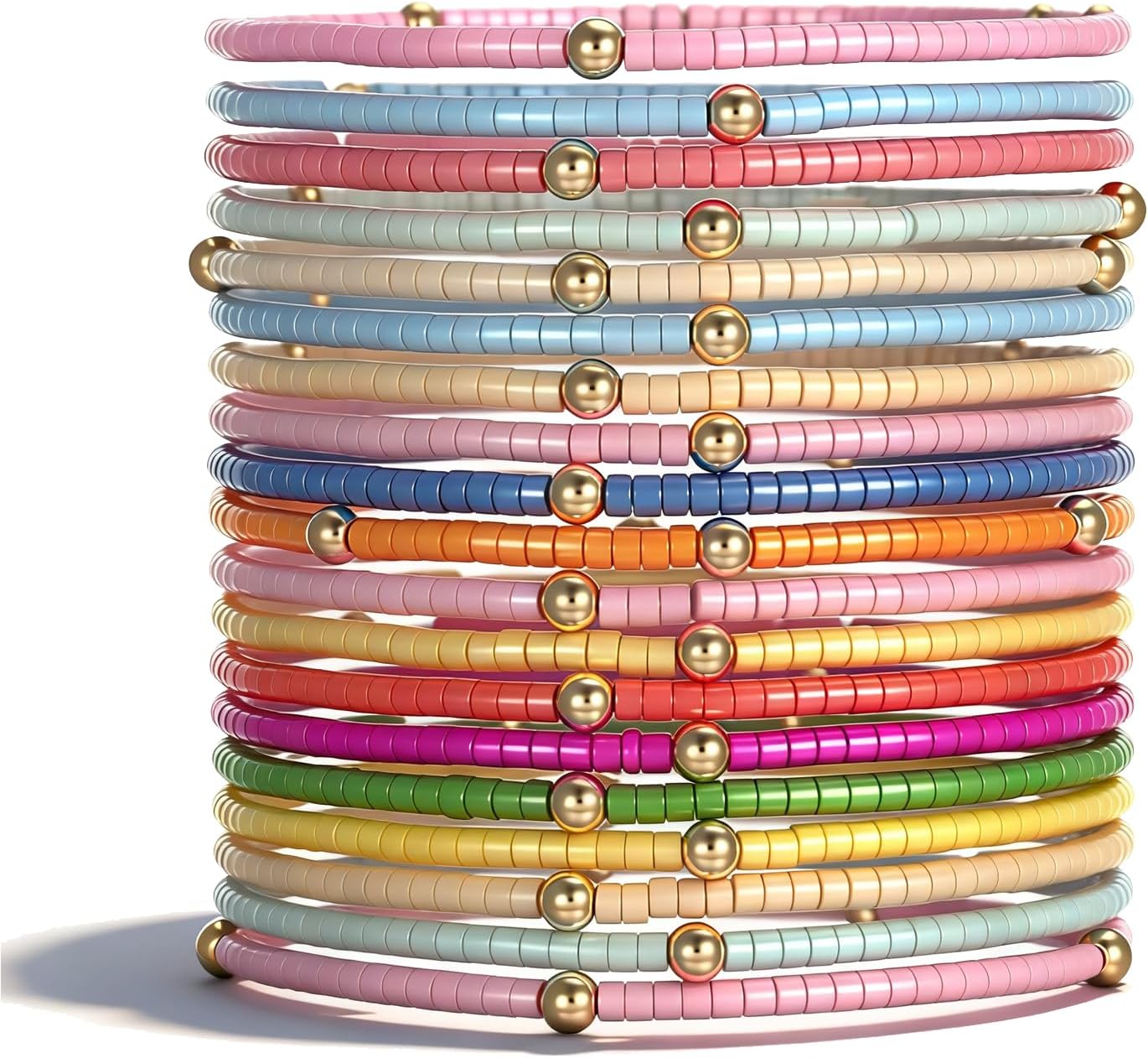 “Boho Bracelets Set Colorful Beads Multi-layer Stackable Elastic Jewelry”