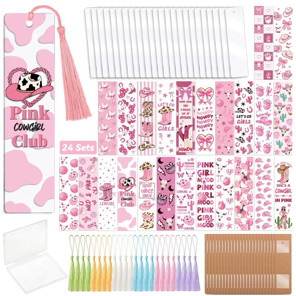Peacoblue 121pcs Pink Cow UV DTF Bookmark Making Kit Acrylic Carft for Women Men Kid Adult, DIY Cute Bookmarker Decal Stickers Warps Kit for Students Teachers Book Lovers Reading โ image 1
