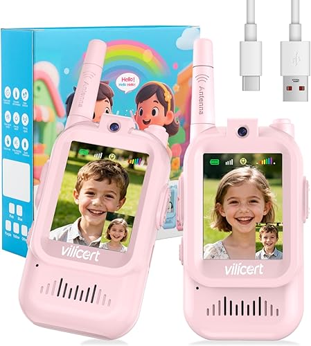 Walkie Talkies de video para niños de 3 a 12 años, radios recargables con pantalla, cambiador de voz, largo alcance, regalos de cumpleaños de