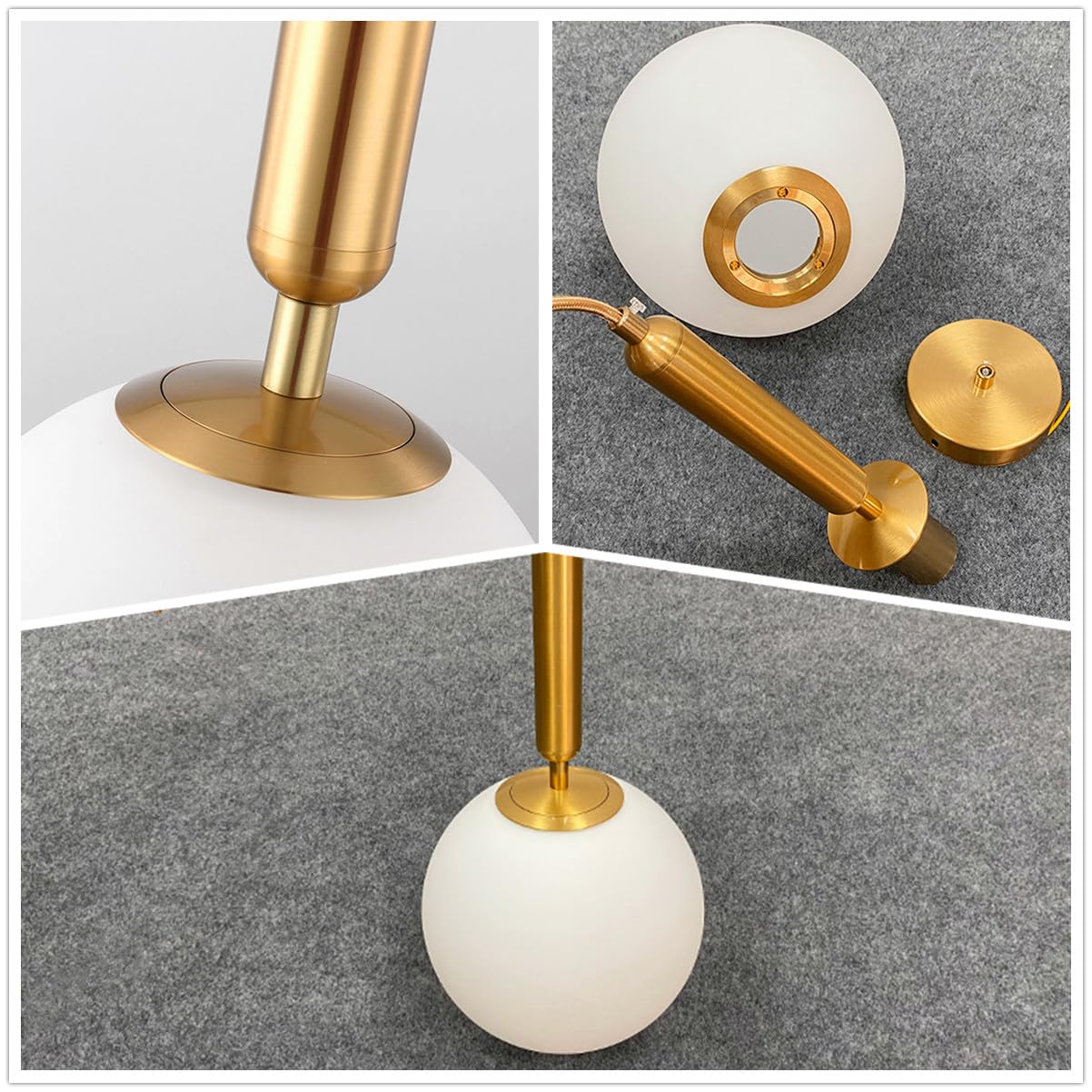 Lámpara Colgante de Oro Moderno Globo de Vaso de Lampara Techo Colgante de Luz Sombra Iluminación Colgante de Interior para Salon de Estar Cocina Comedor Dormitorio,Pantalla Blanca,20CM