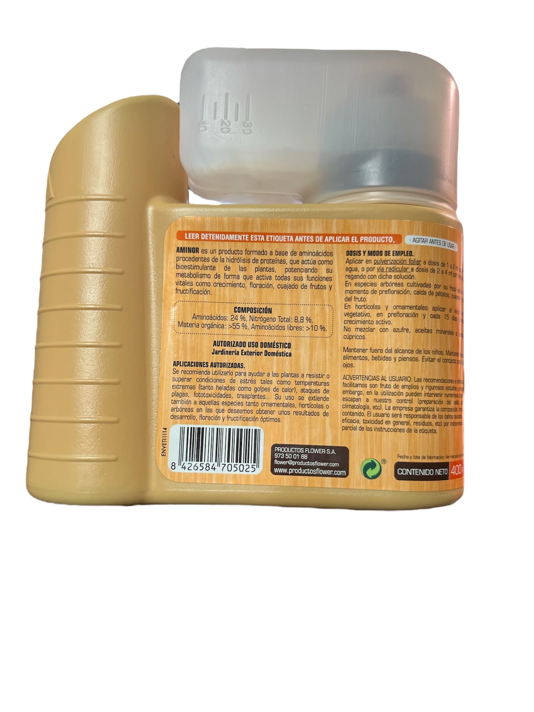 AMINOACIDO ABONO FOLIAR Aminor. 400 ML. Bioestimulante del Crecimiento de Plantas y Cultivos.