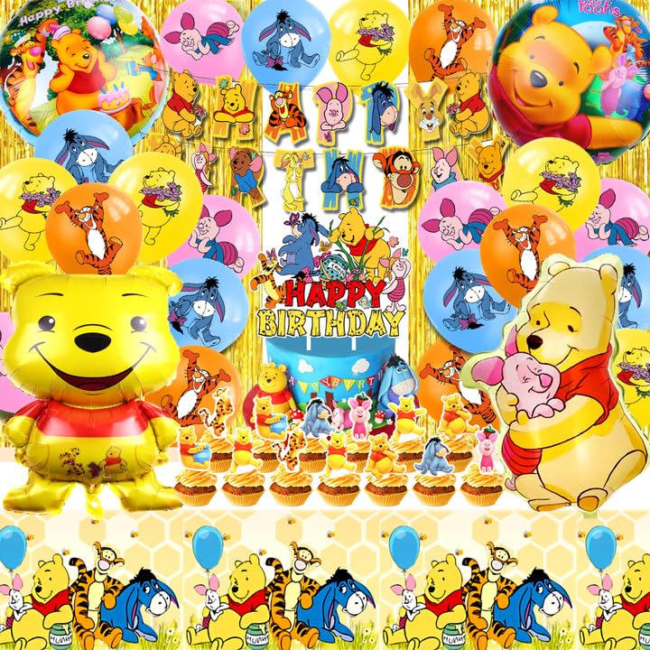 Winnie l'Ourson - Set Décoration Anniversaire 52 Pièces avec Ballons, Nappe et Décoration Gâteau