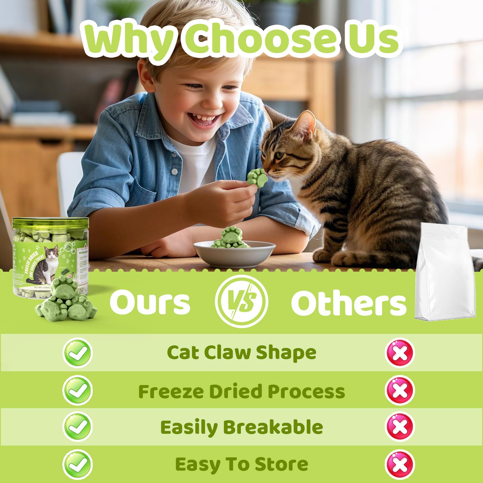 4.23oz Freeze-Dried Cat Grass Treats - Chew Grass Sticks for Hairball Removal, Natural Dried Cat Snacks (120g) 4