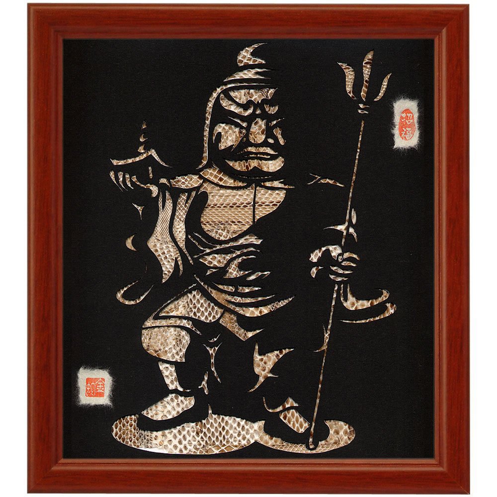 開運蛇切り絵『七福神・布袋尊』色紙サイズ額装仕立て