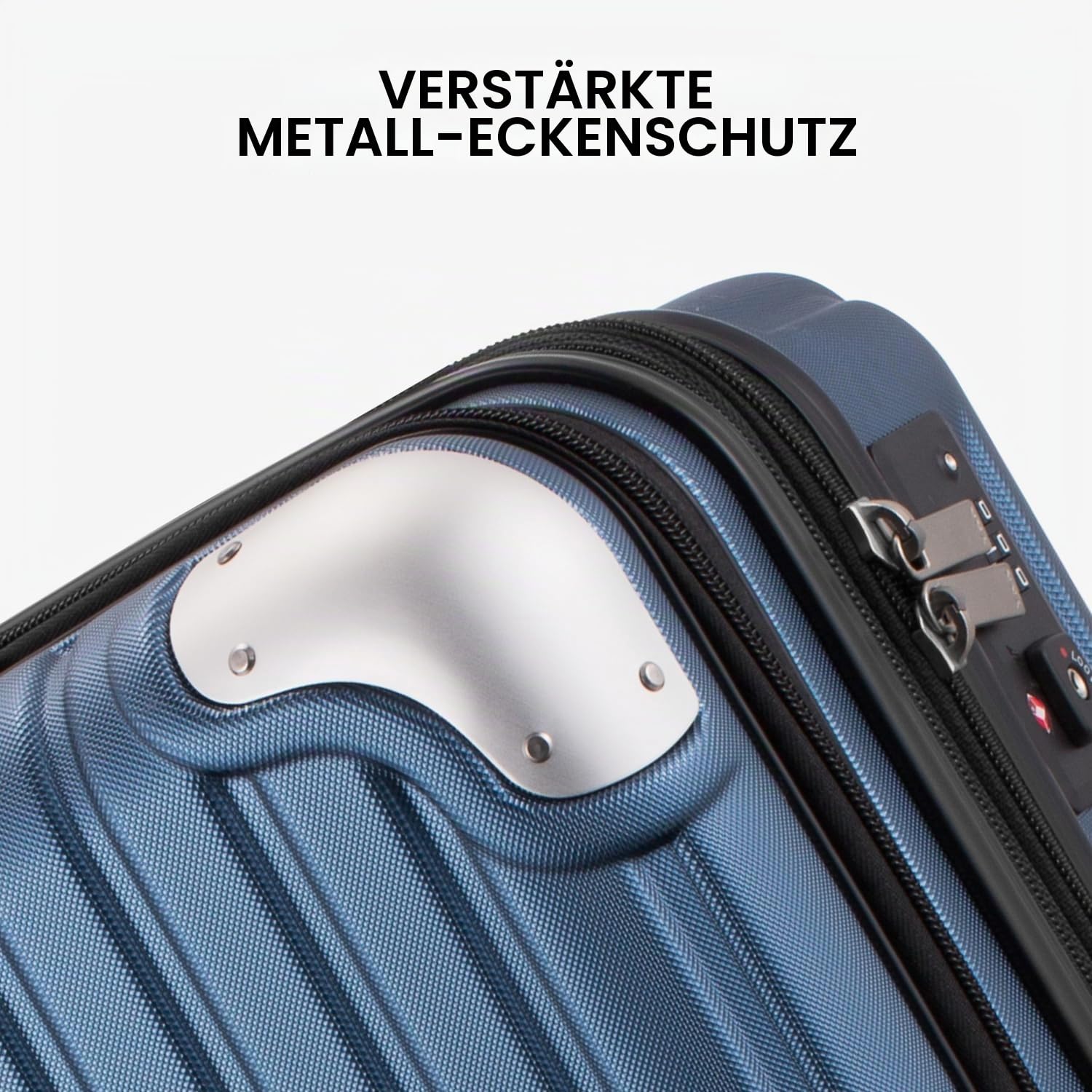 LEVEL8 Koffer Trolleys Leicht ABS+ PC Handgepäck Hartschalen-Koffer Trolley Rollkoffer Reisekoffer Erweiterbar, TSA, 4 Rollen, 55 cm, 36-42 Liter, Blau