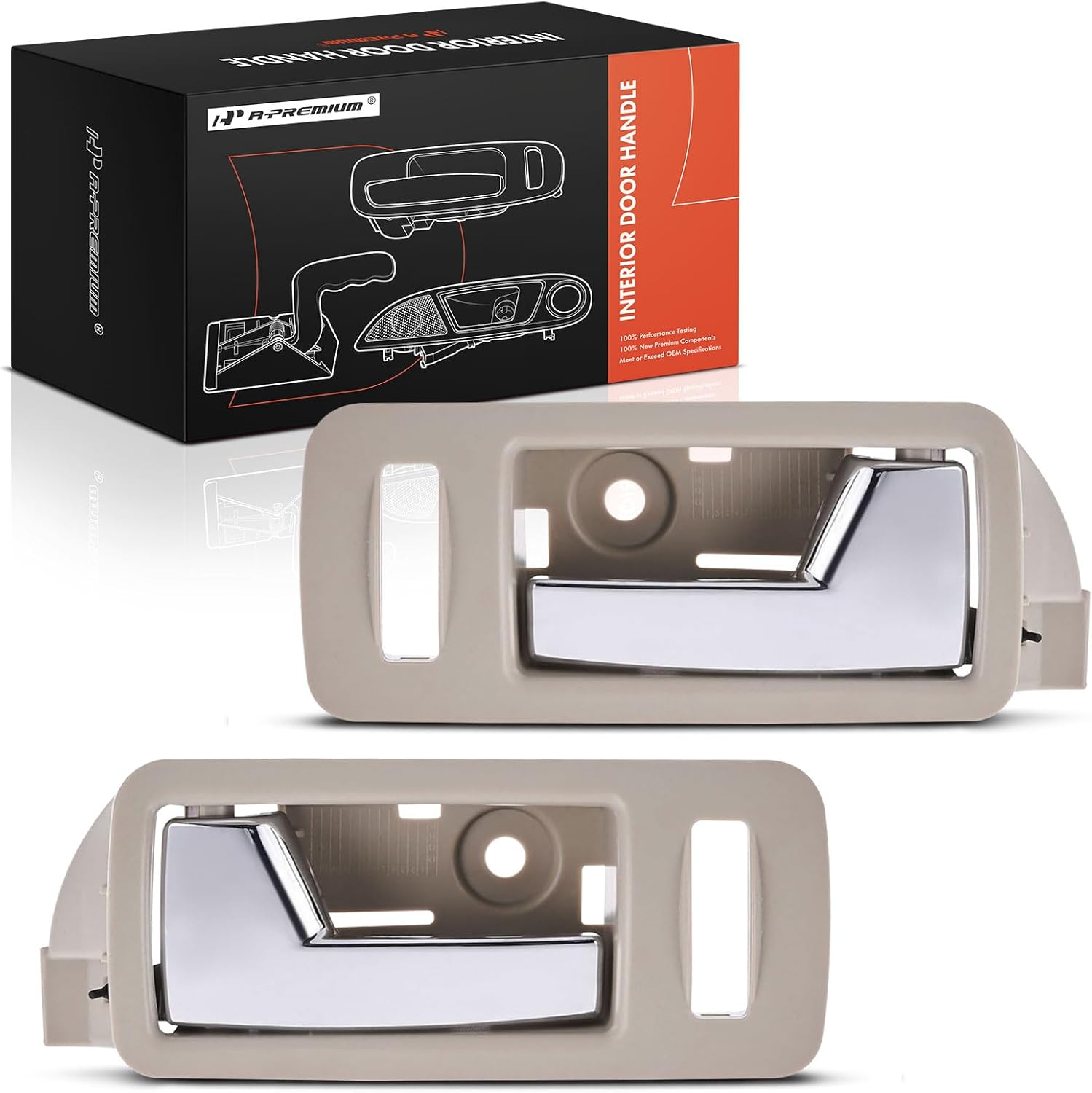 A-Premium Inside Interior Door Handles Compatible with Ford Mustang 2010 2011 2012 2013 2014, Beige Housing with Chrome Lever, 2-PC Set, Front Driver and Passenger Side