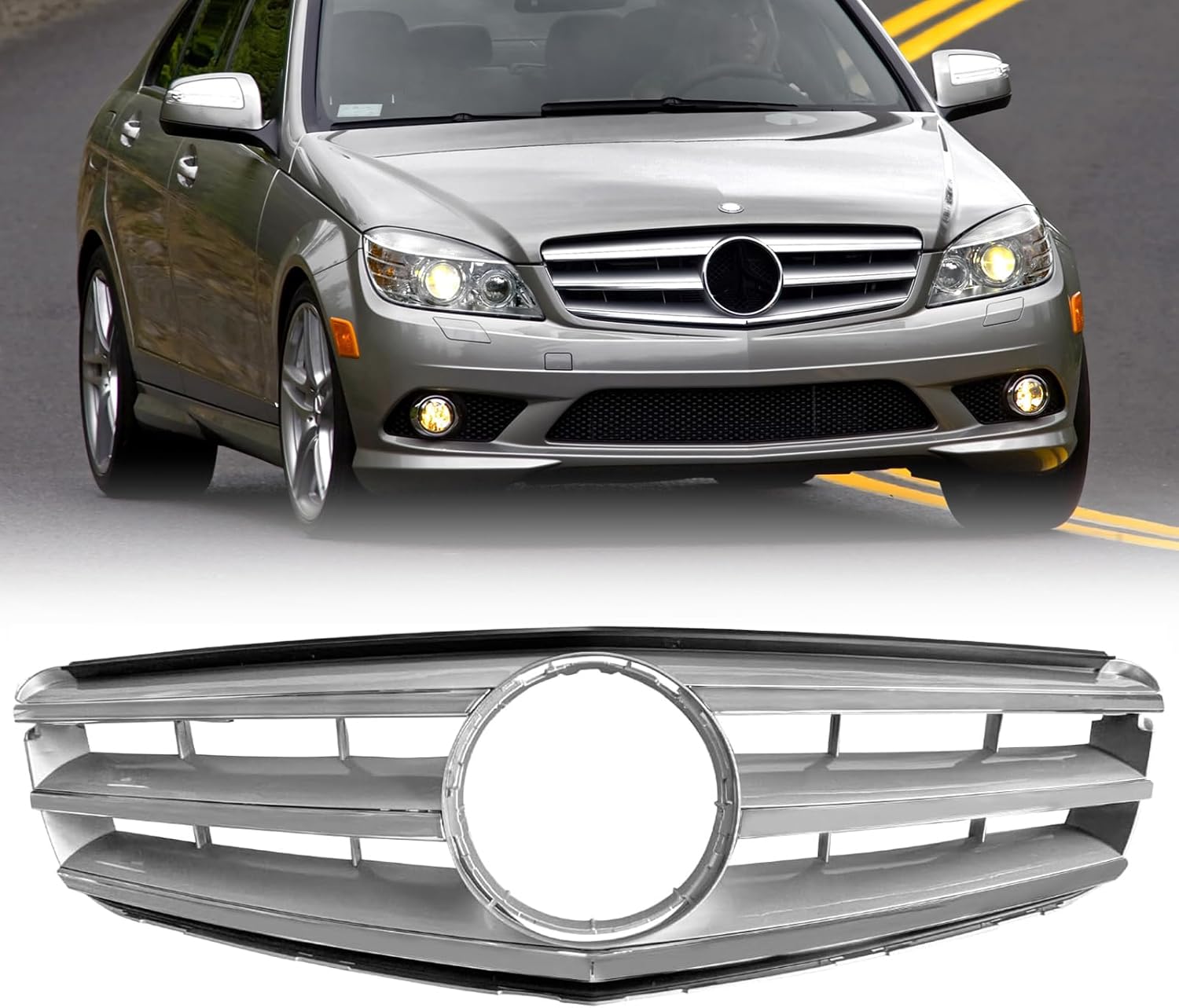 Front Bumper Grille For Mercedes Benz W204 Grill C180 C200 C230 C250 C300 C350 2007-2014 2048800023 (3 DB Chrome)