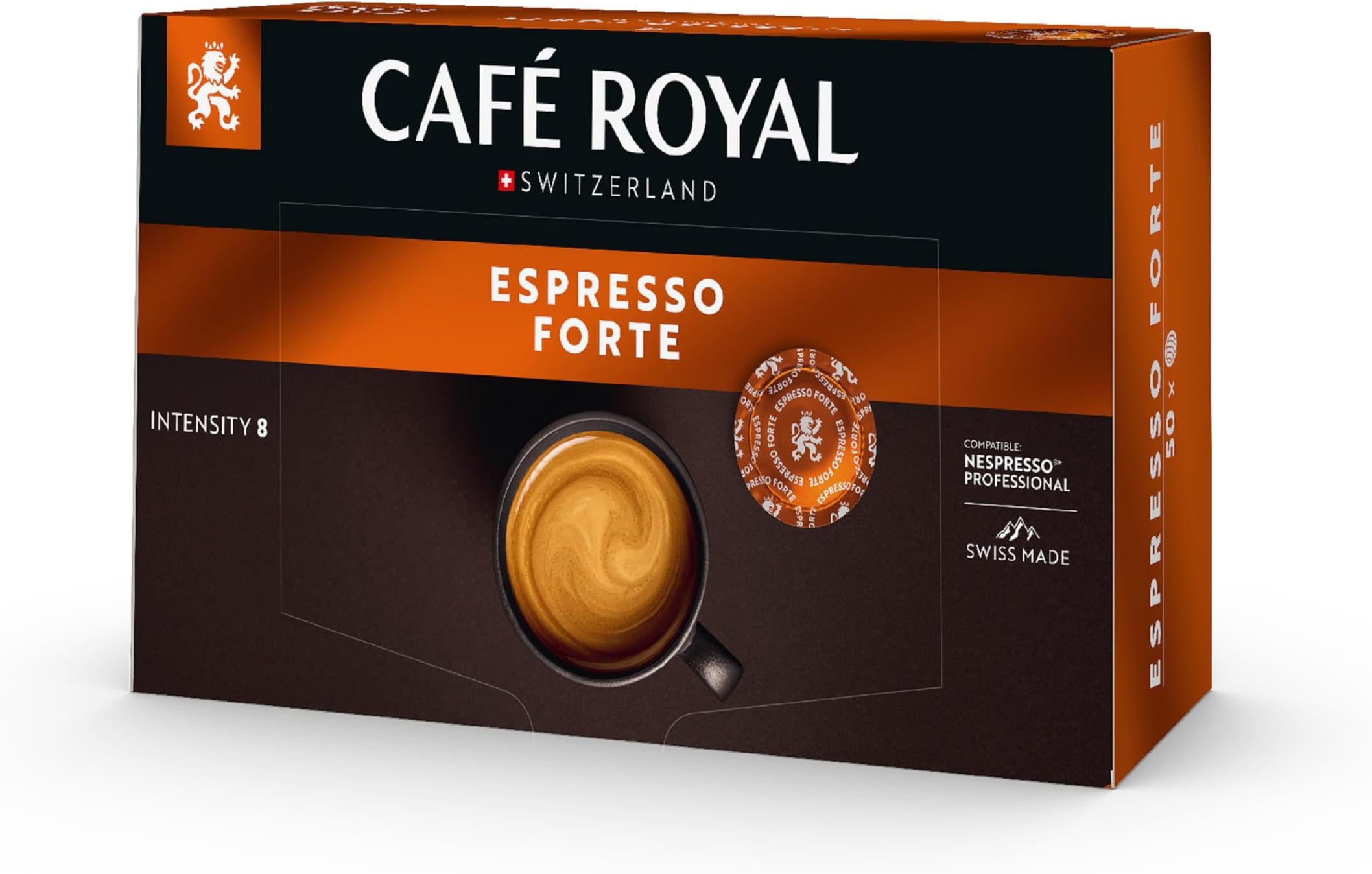 Espresso Forte Coffee Pads (50 Pads), Dark Roast, Intensity 8/12, 100% Arabica, Compatible with Nespresso Professional System Coffee Machines
