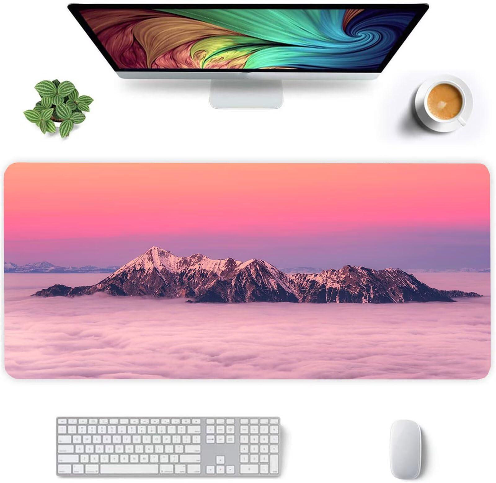 Alfombrilla Ratón XXL 1200x600x2mm Mouse Pad Grande Gaming,Alfombrilla Antideslizante,Tapete Escritorio con Bordes Cosidos,Alfombrilla Ratón para Jugadores, PC, Oficina, Montaña con Paisaje Rosa