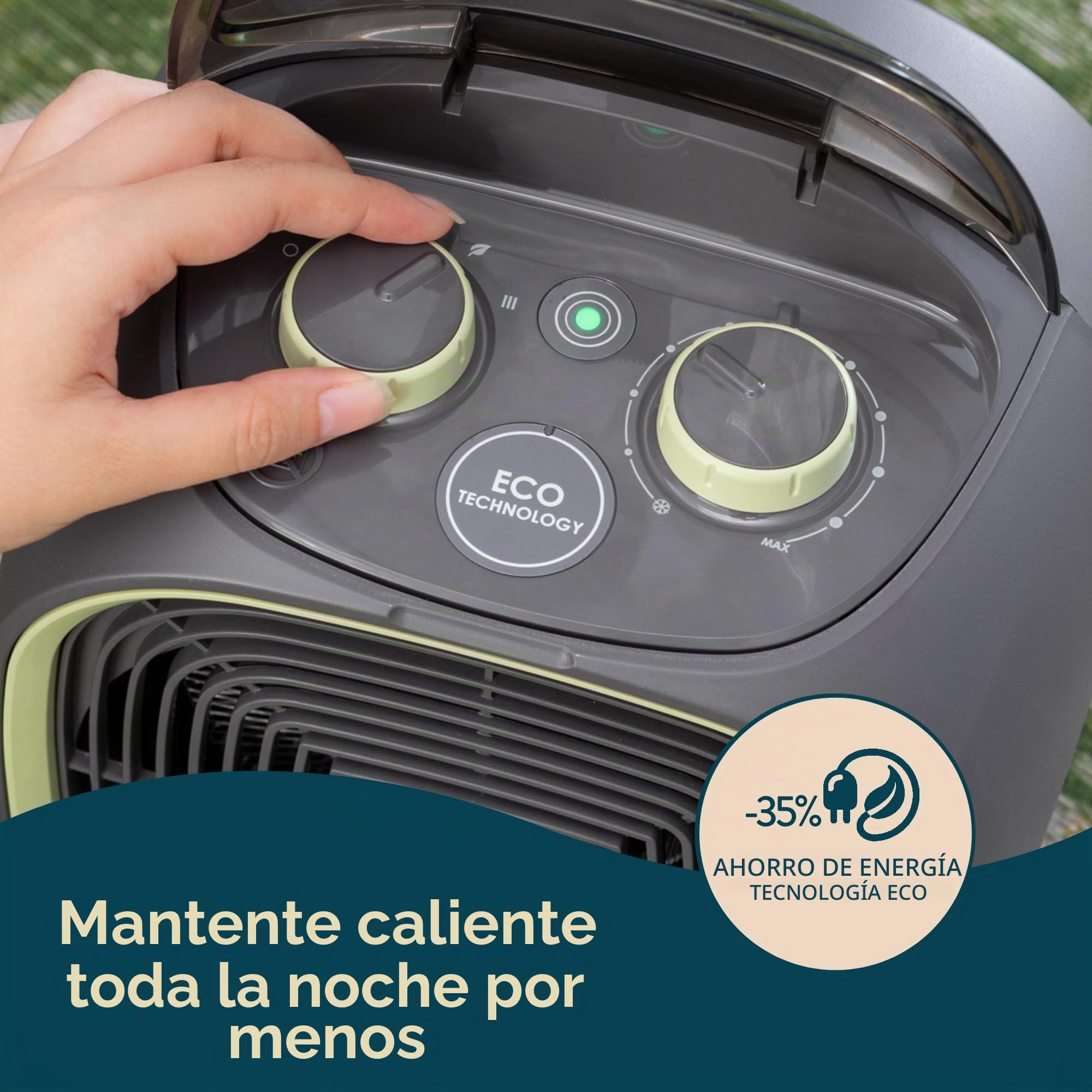 Dreamland Silent Power - Calentador de ventilador portátil con 4 modos de calefacción (35% de ahorro de energía con tecnología ecológica, función anticongelante, grado de protección IP21, hogar con