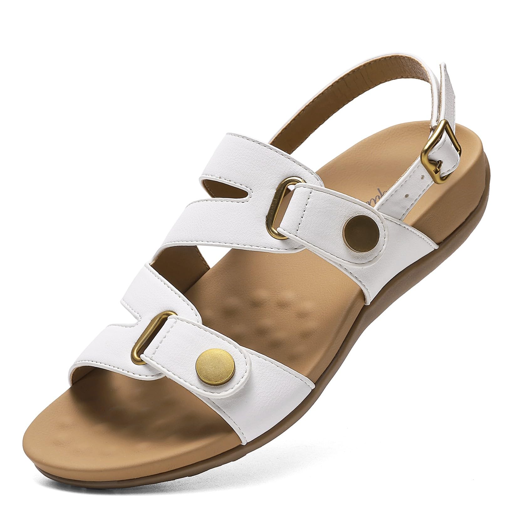 Littleplum Damen Sandalen mit Fußgewölbestütze Sommer Flache Gladiatoren Sandalen Bequeme Strandliche Riemchen