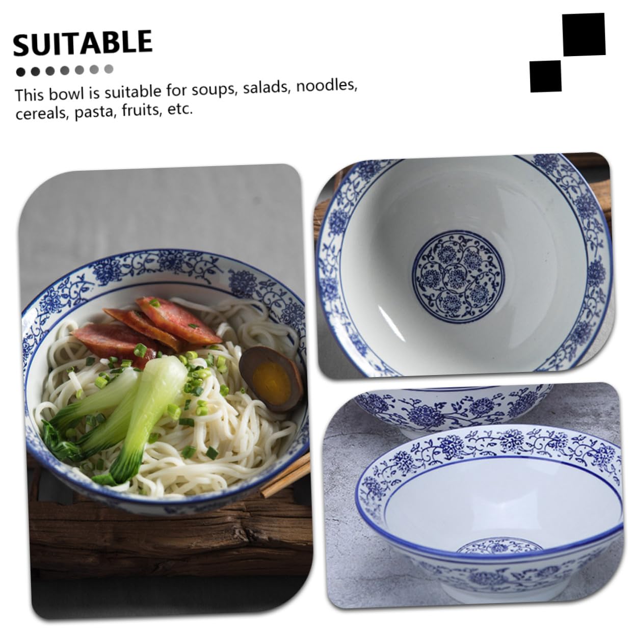 Sosoport Cuenco de Porcelana Azul y Tazón de Fideos Tazón de Sopa para Uso Doméstico Suministros de Cocina Cuenco para Servir Comida