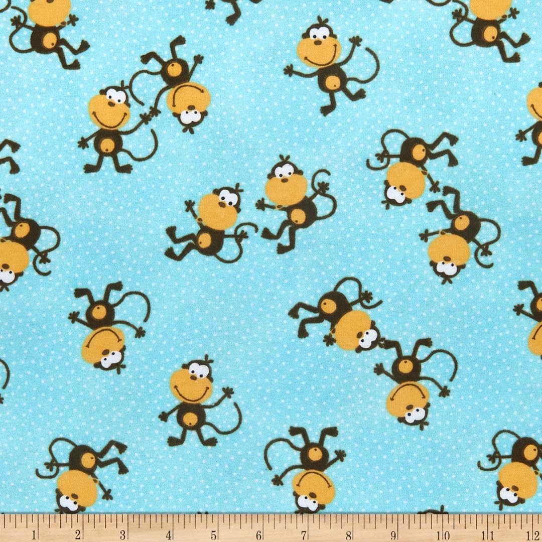 Comfy Flannel Print Monkey Toss On Microdot, Fabric by the Yard