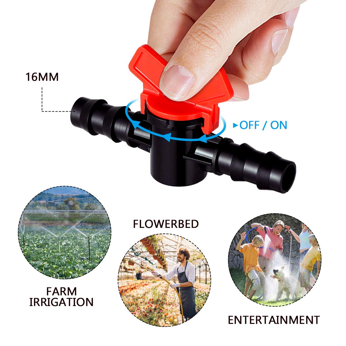 Yardwe 10 Pack Drip Irrigation Barbed Ball Valve 16mm 1/2 Inch Drip