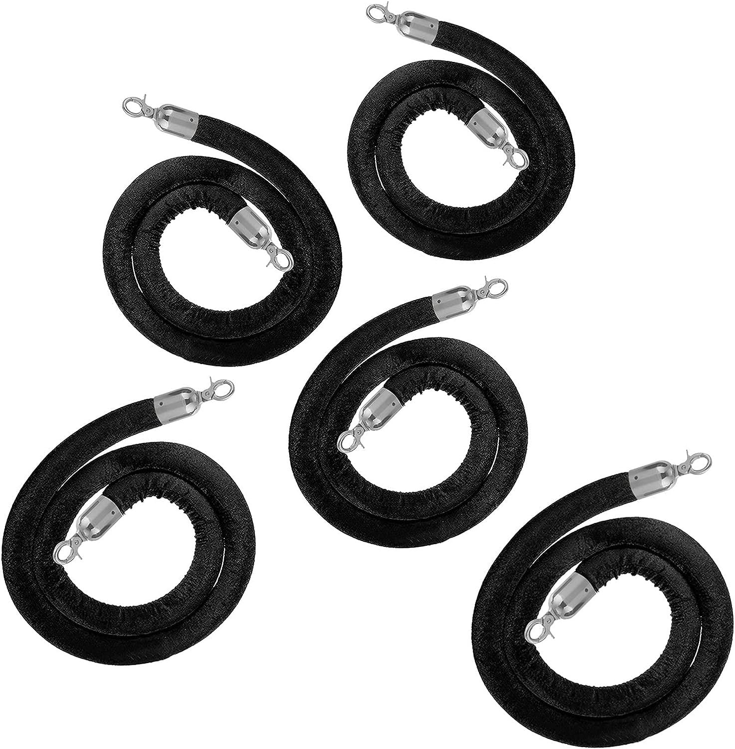 ZBBGTJK Heavy Duty Black Velvet Stanchion Rope 5 Pack (180cm/71in) Queue Ber for Hotel Theater Event Waiting Line Crowd Control Premium Quality