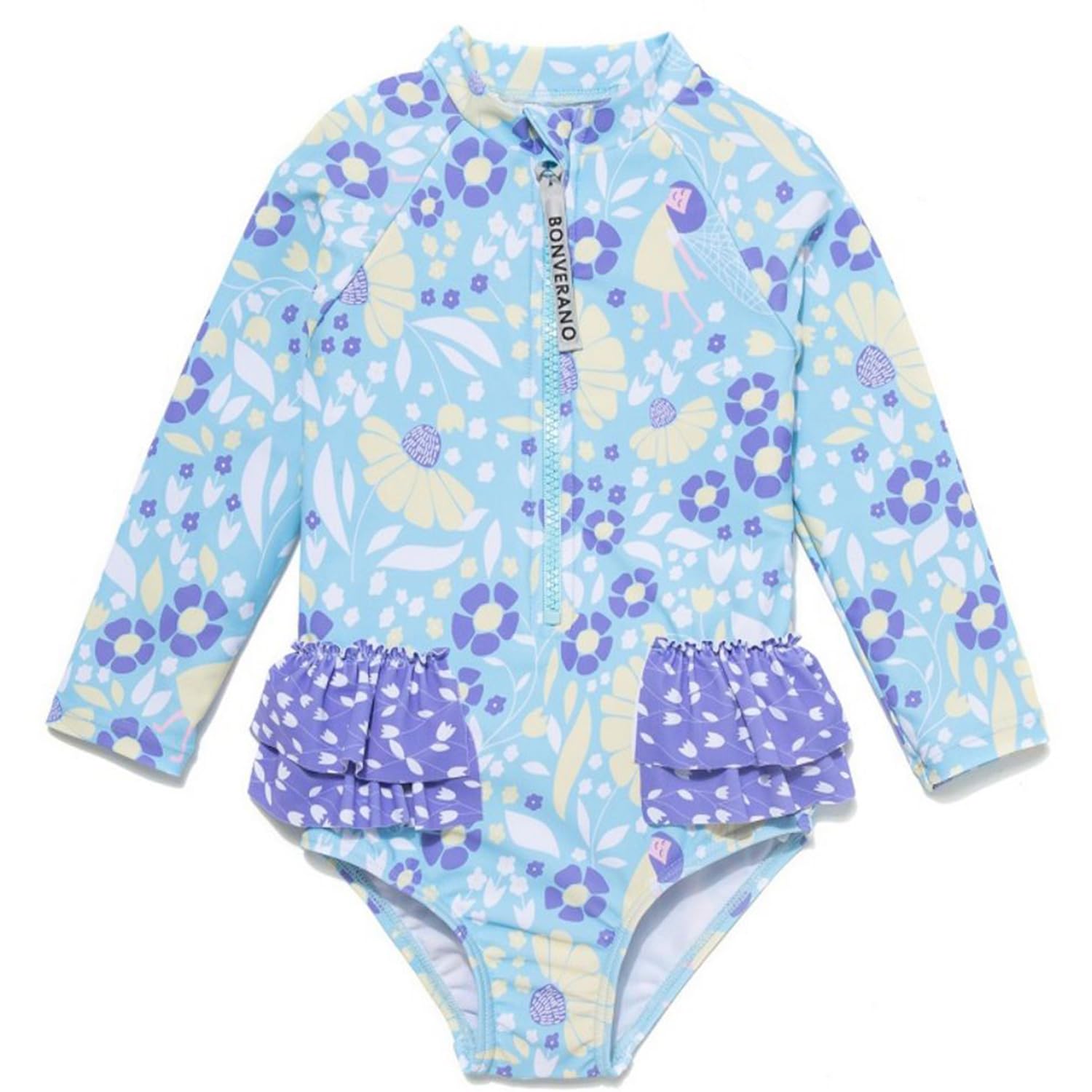 BONVERANO Kleiner Mädchen UV-Schutz Badeanzug EIN Stück Mit Badekappe 0-3 Jahre