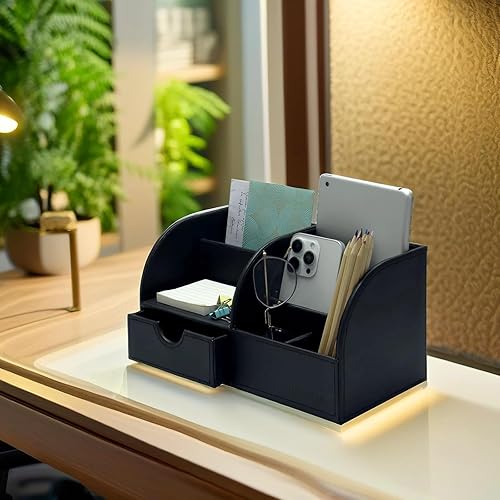 Miniatura 3 de UnionBasic - Organizador multifuncional de piel sintética para escritorio u oficina, para tarjetas de negocios, bolígrafos, lápices, teléfono