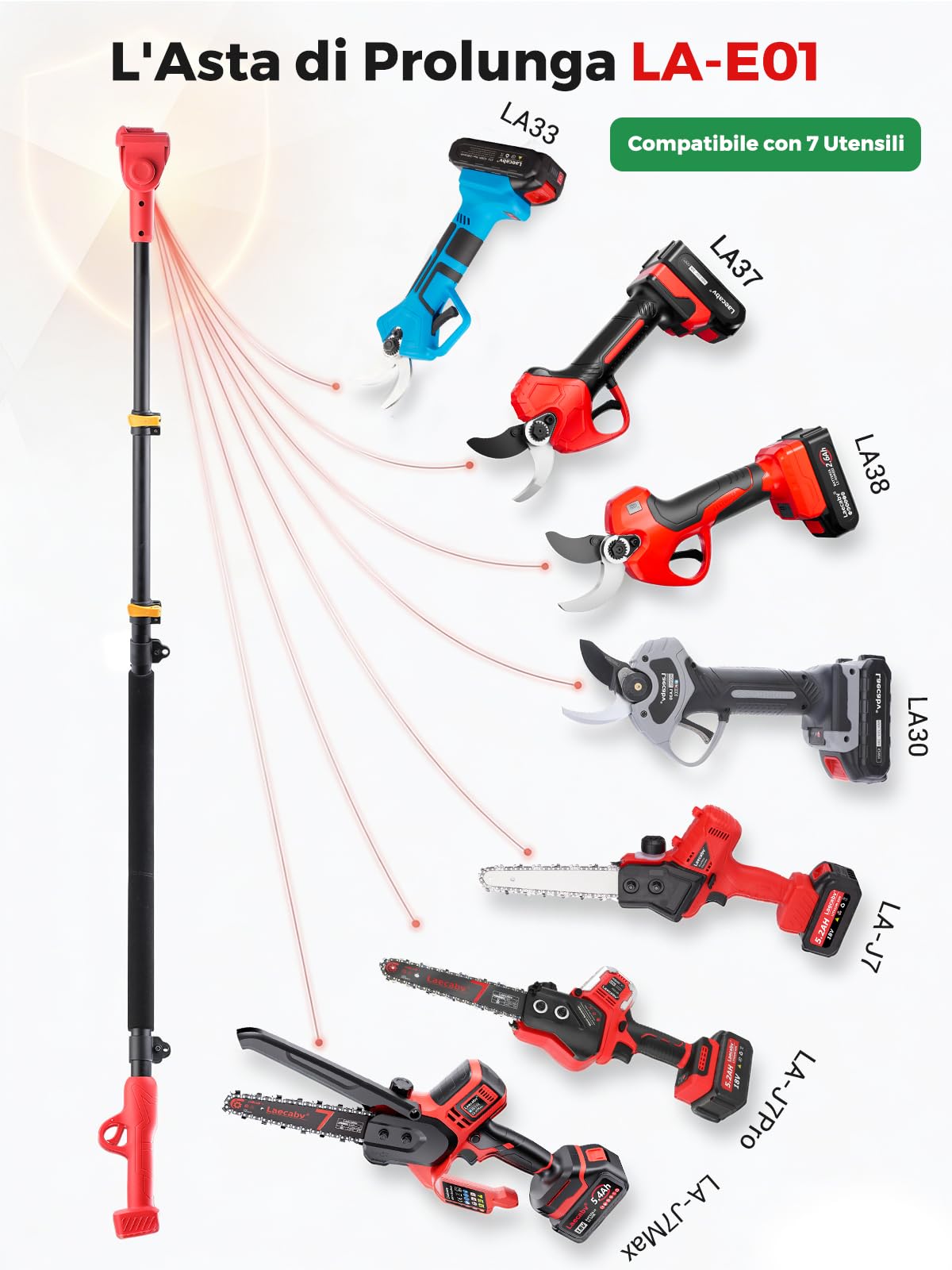 Laecabv Asta di prolunga per Laecabv LA30/LA33/LA37/LA38 Forbici Potatura Elettriche per Mini Motosega Elettrica 7-Inch (LA-E01R)